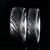 8mm and 6mm wide black Damascus steel matching wedding band set with ultra-thin off-centered rose gold inlay