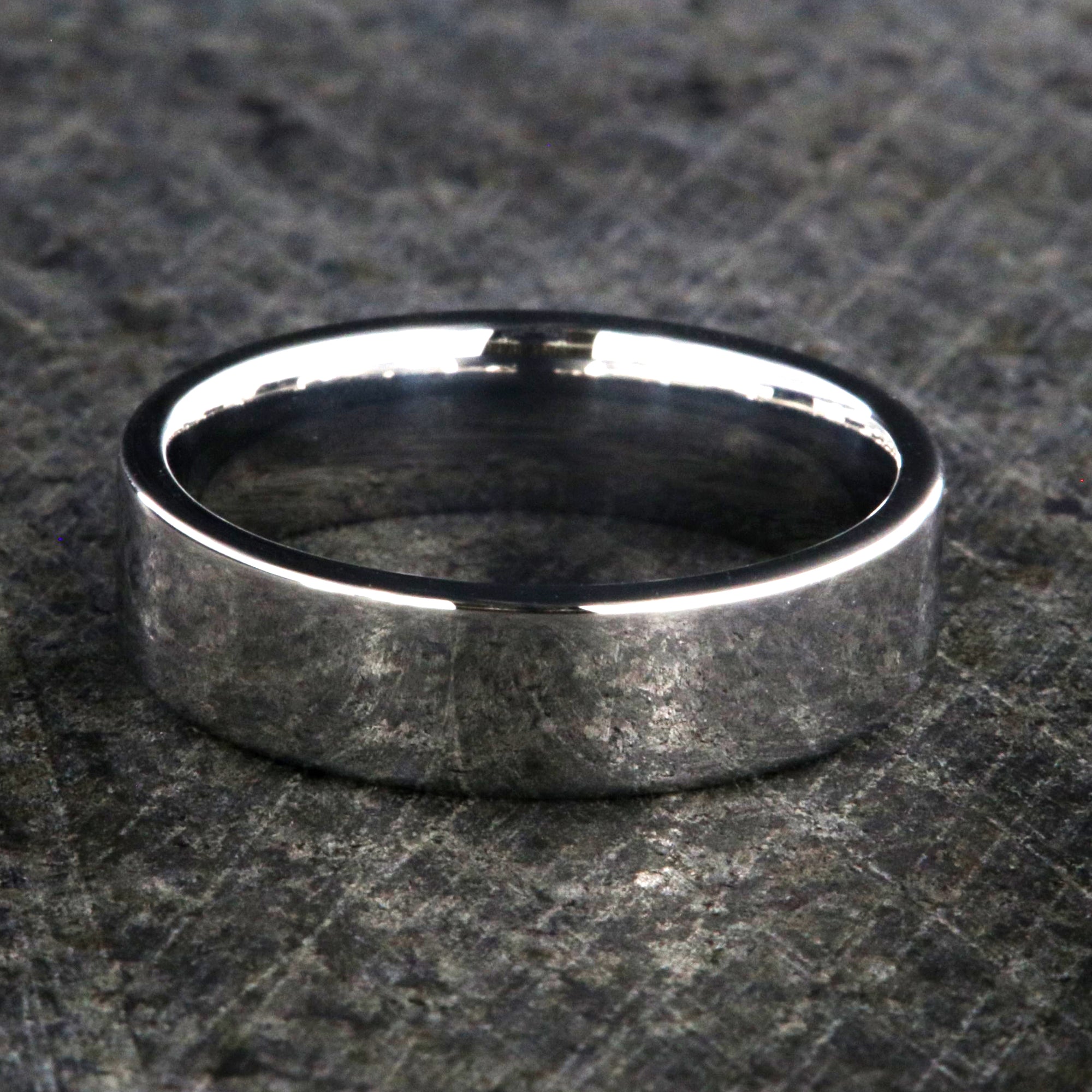6mm wide cobalt ring with a polished finish and a flat profile