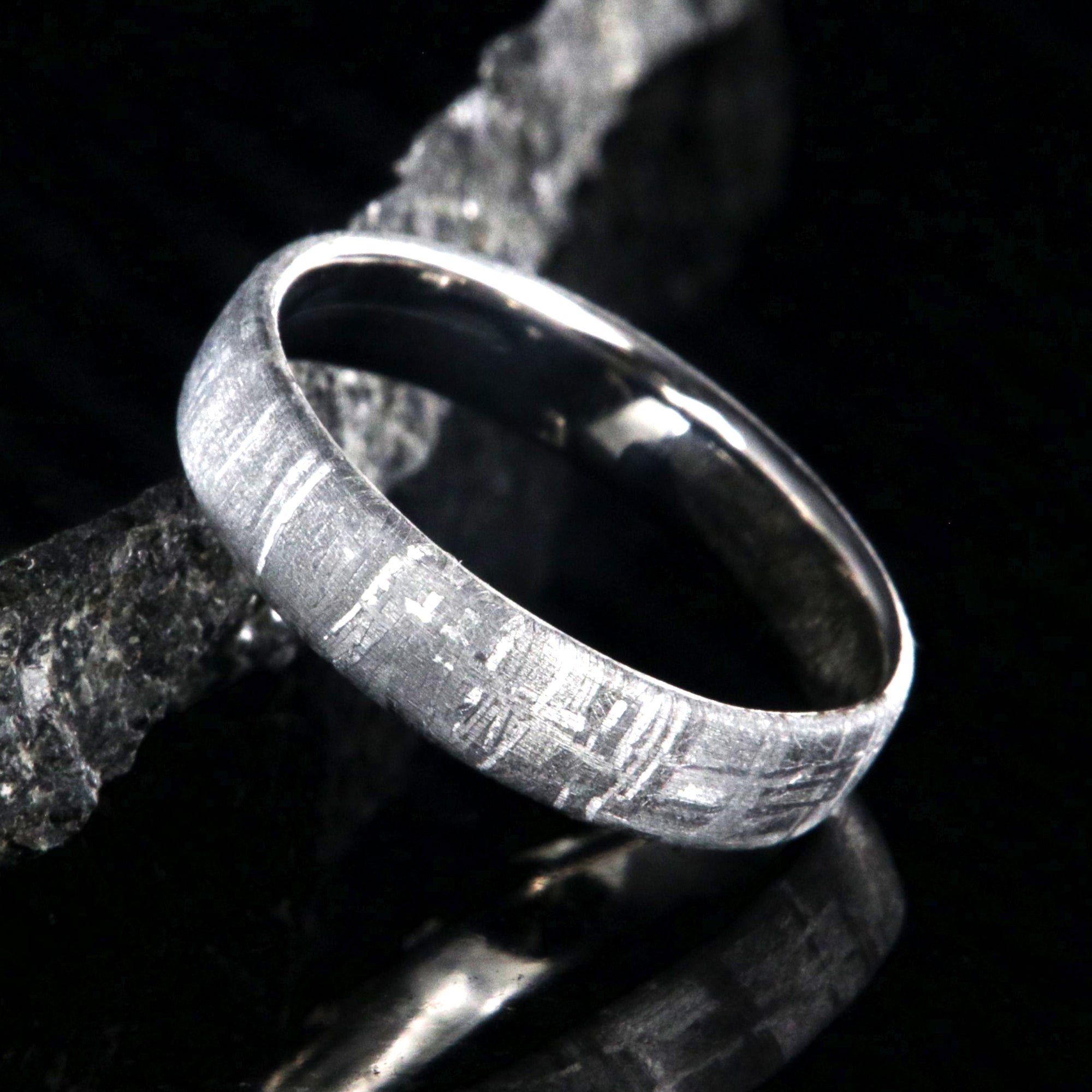 5mm wide meteorite wedding band with cobalt sleeve