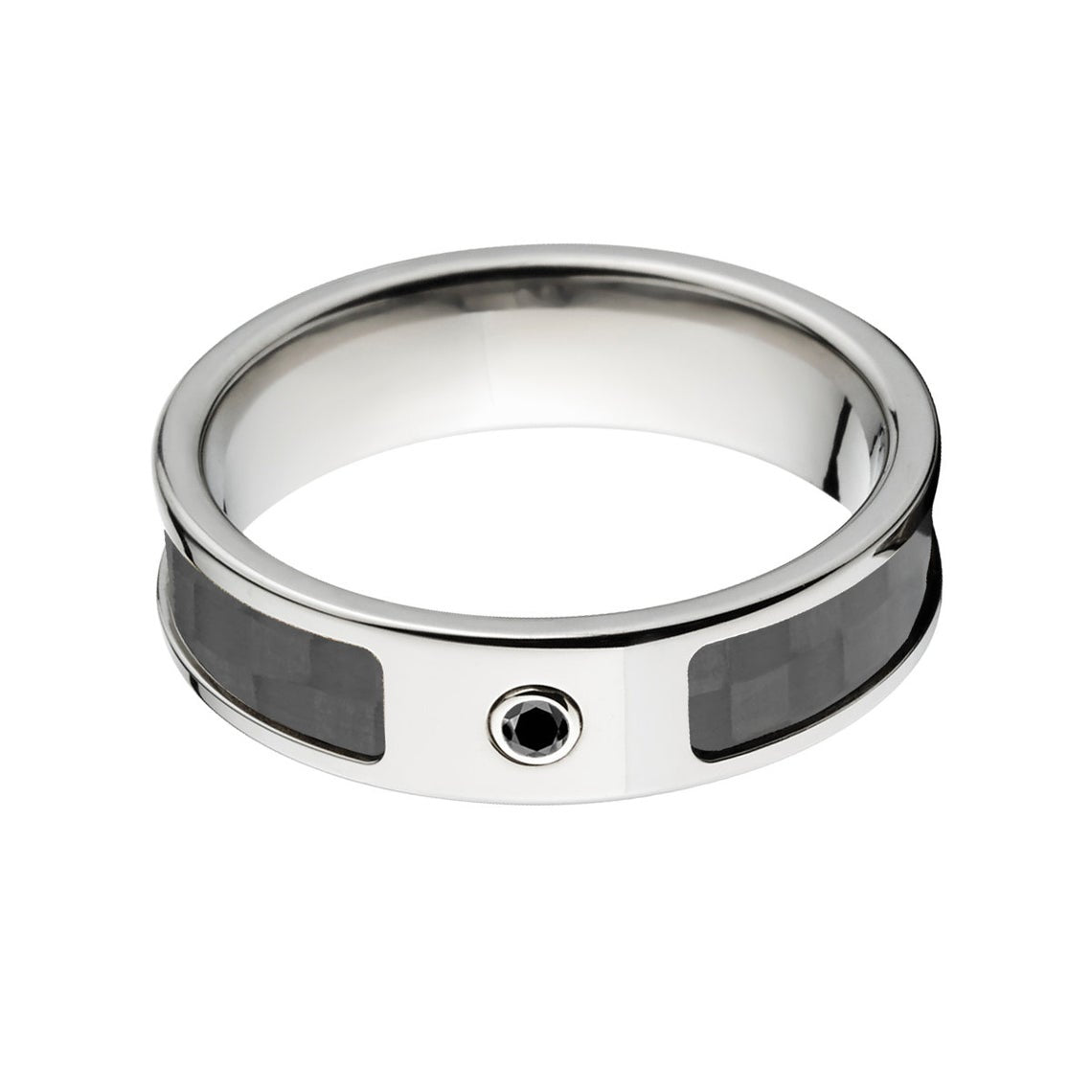 6mm wide titanium ring with a black carbon fiber with a black diamond