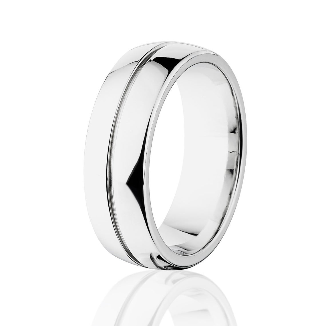 7mm wide cobalt wedding band with a center groove