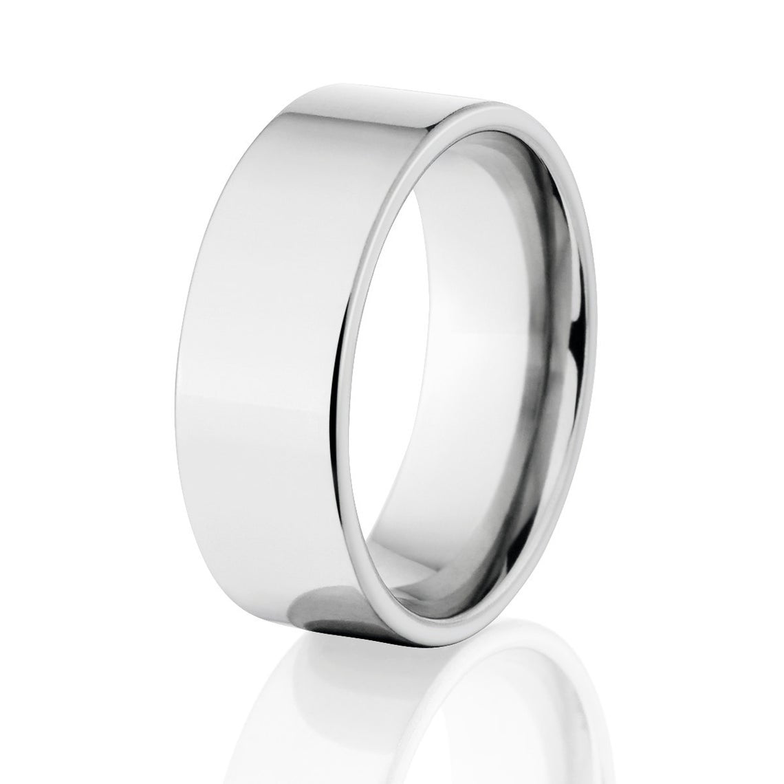 8mm wide cobalt wedding band with a polish finish and flat profile