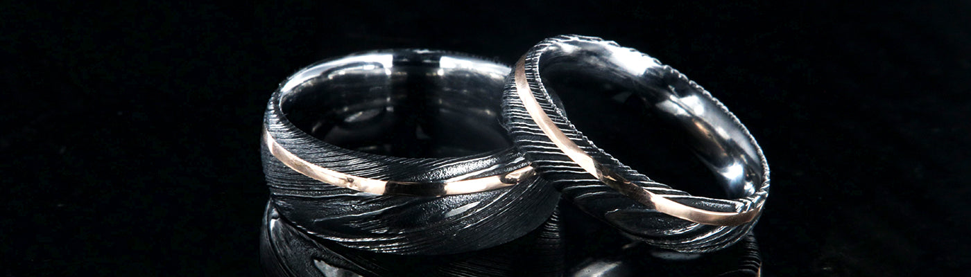 Damascus Steel Rings, 2 Piece Couple Set Damascus Steel Wedding Bands,  Black Rings, Black Tungsten Bands Damascus Steel Pattern Laser Engraved  Tungsten Wedding Rings