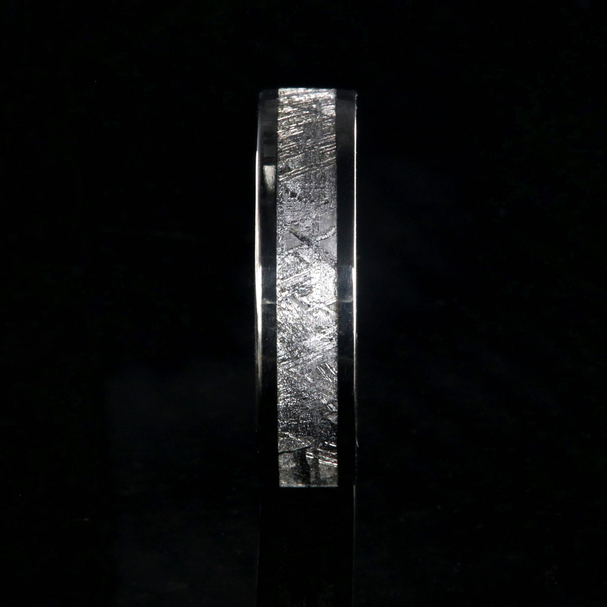 5mm wide Gibeon meteorite ring with titanium edges and sleeve
