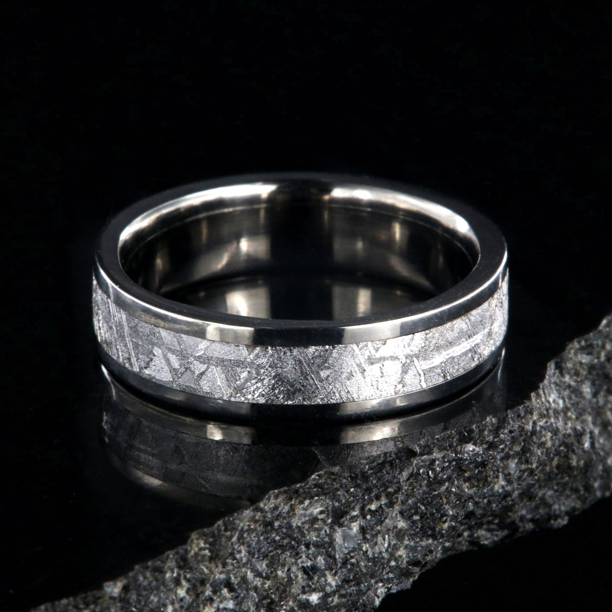 5mm wide Gibeon meteorite ring with titanium edges and sleeve