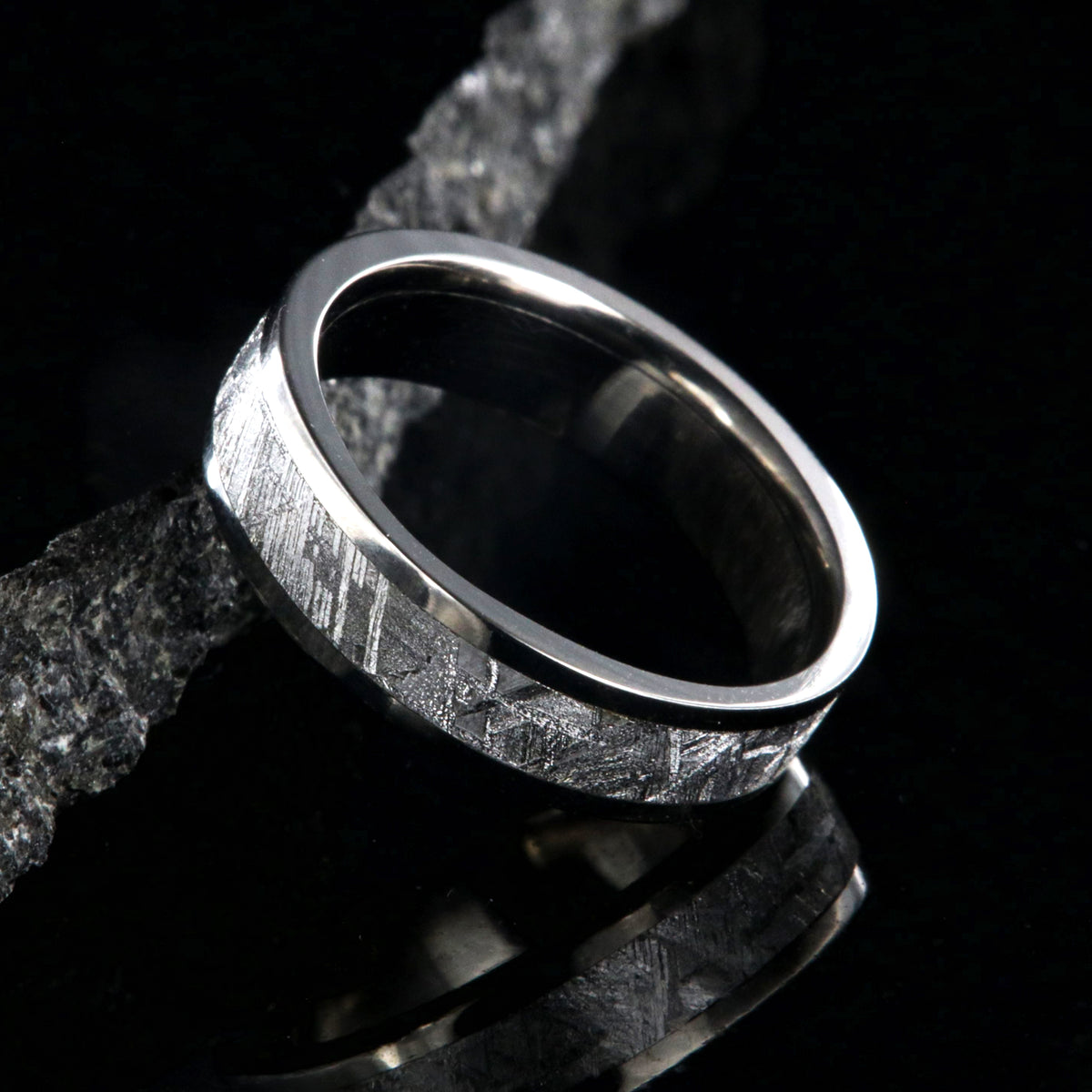 5mm wide Gibeon meteorite ring with titanium edges and sleeve