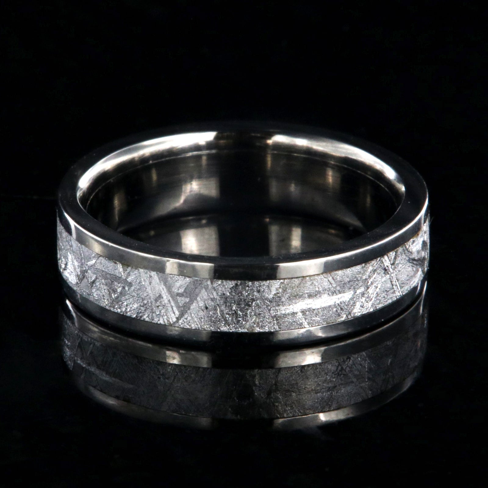 5mm wide Gibeon meteorite ring with titanium edges and sleeve