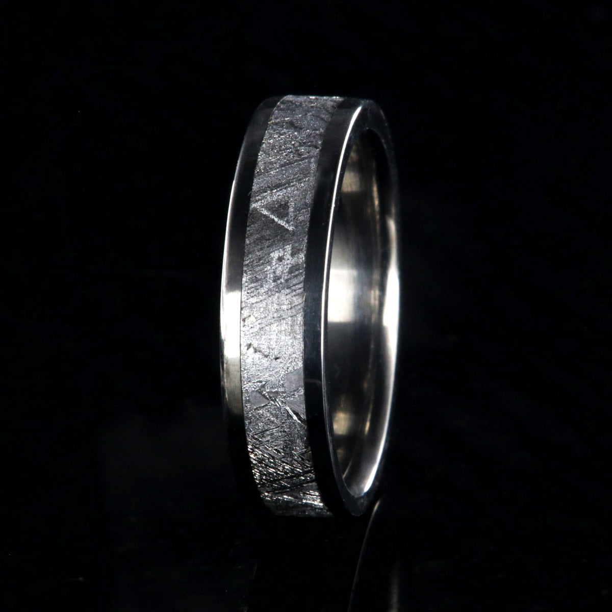 5mm wide Gibeon meteorite ring with titanium edges and sleeve