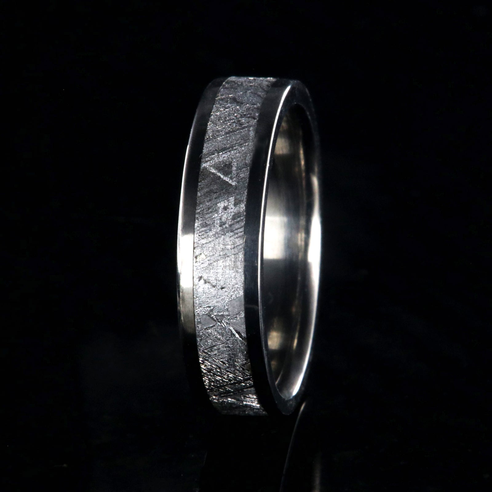 5mm wide Gibeon meteorite ring with titanium edges and sleeve
