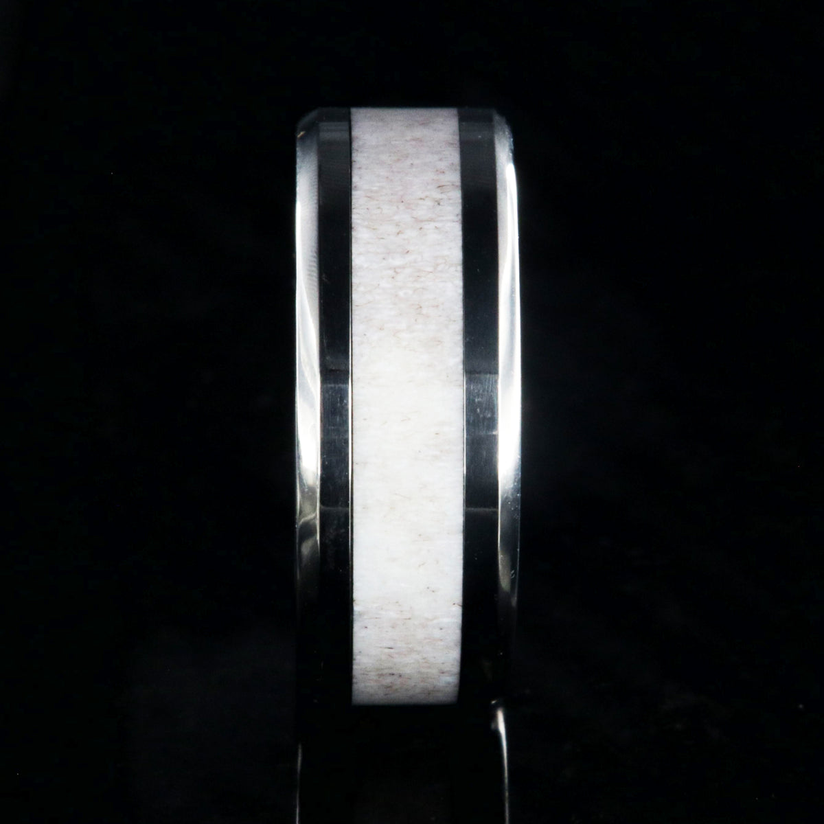 8mm wide wedding band with titanium edges and antler inlay