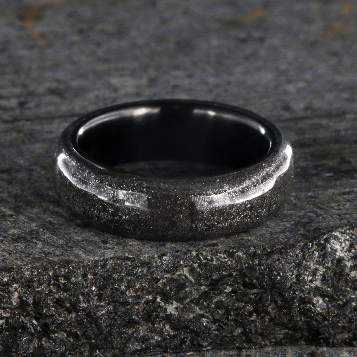 6mm wide stardust ring with black zirconium sleeve