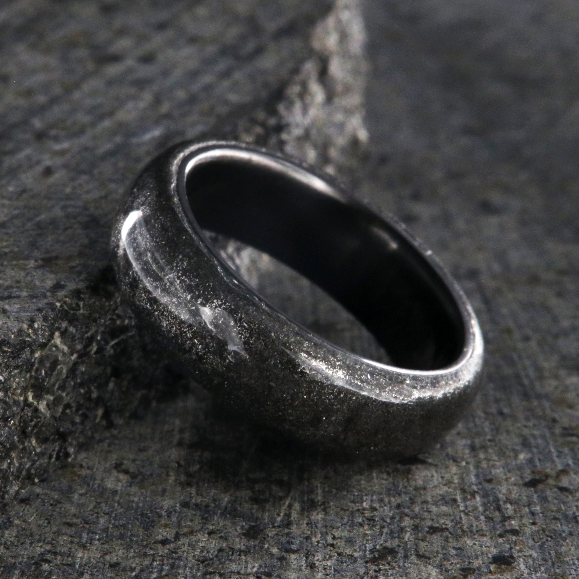 6mm wide stardust ring with black zirconium sleeve