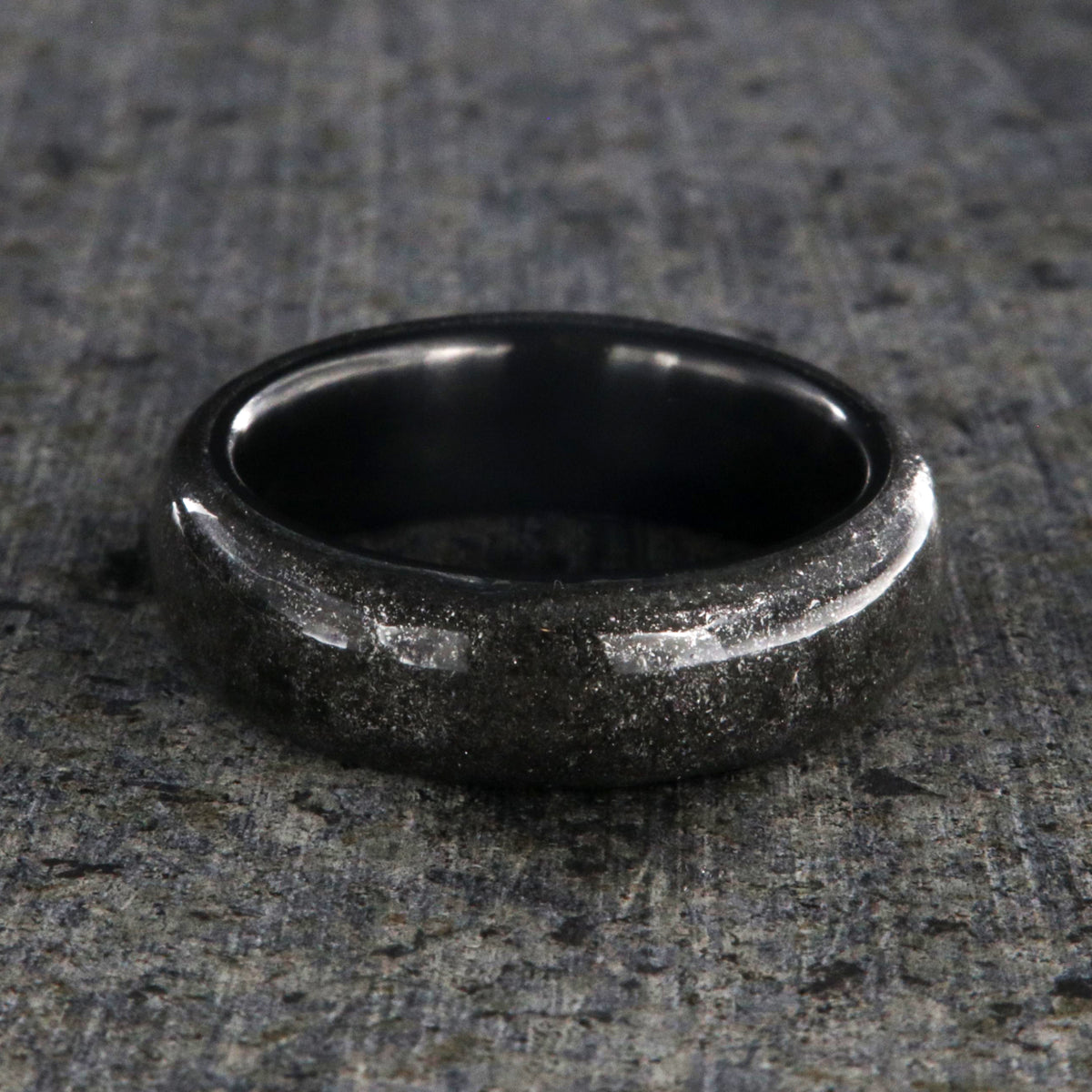 6mm wide stardust ring with black zirconium sleeve