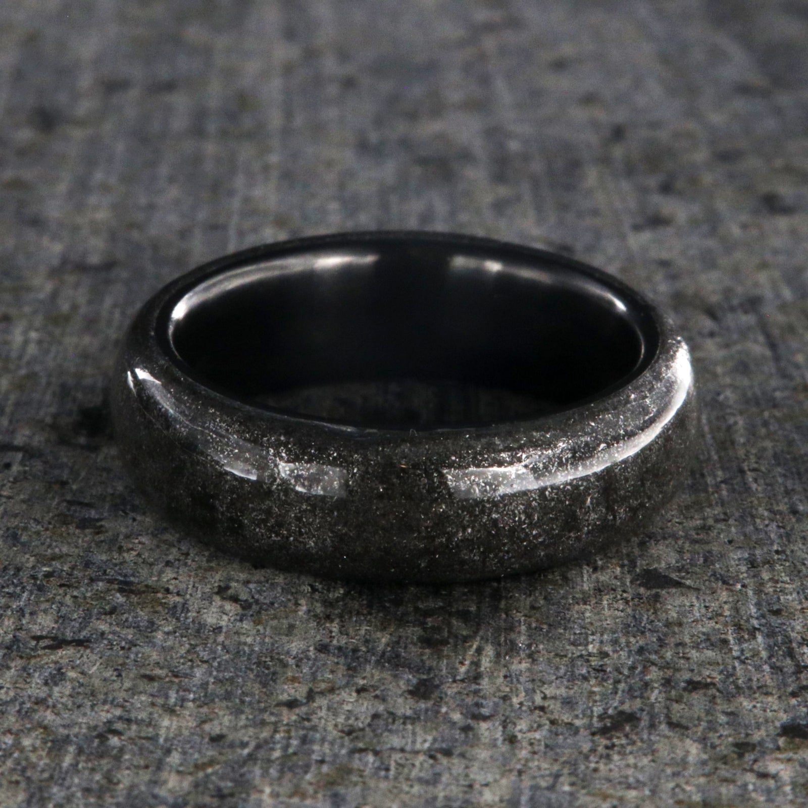 6mm wide stardust ring with black zirconium sleeve