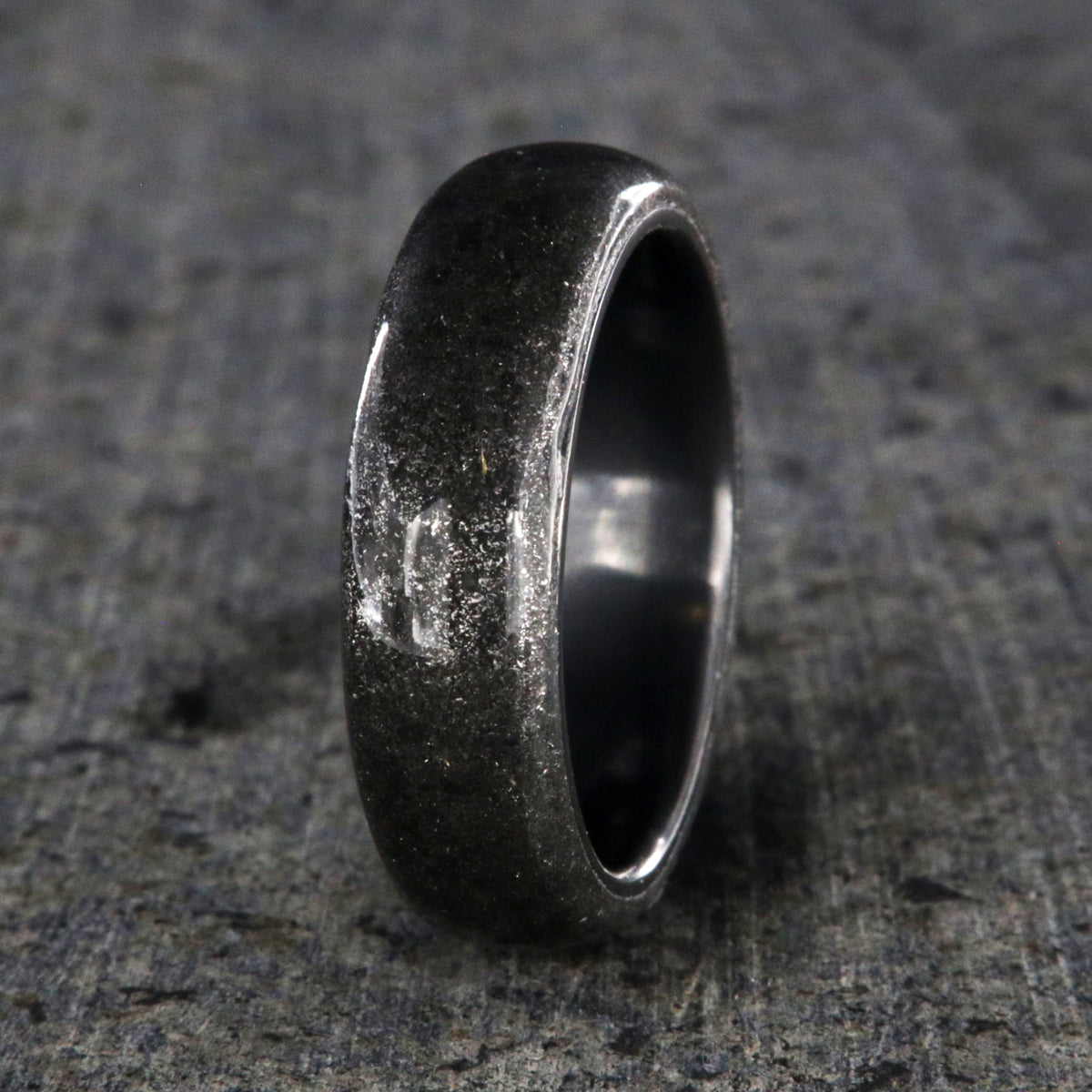 6mm wide stardust ring with black zirconium sleeve