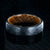 6mm wide black zirconium wedding band with a tree bark finish, whiskey barrel sleeve, and rounded profile