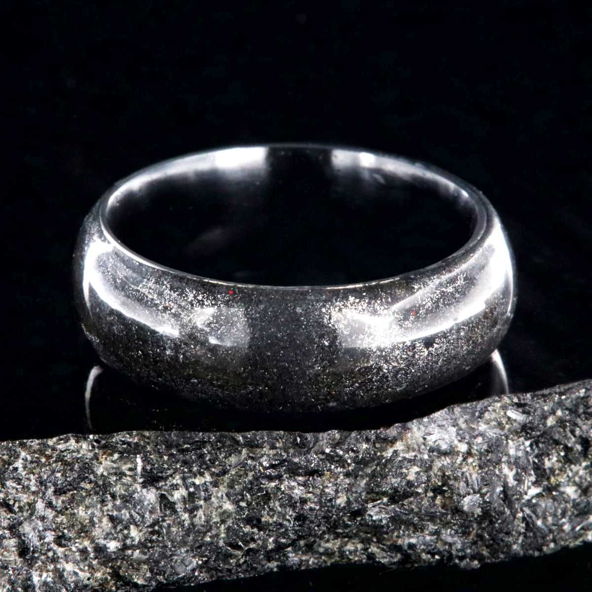 8mm Gibeon Meteorite Stardust Wedding Band with Black Zirconium Sleeve