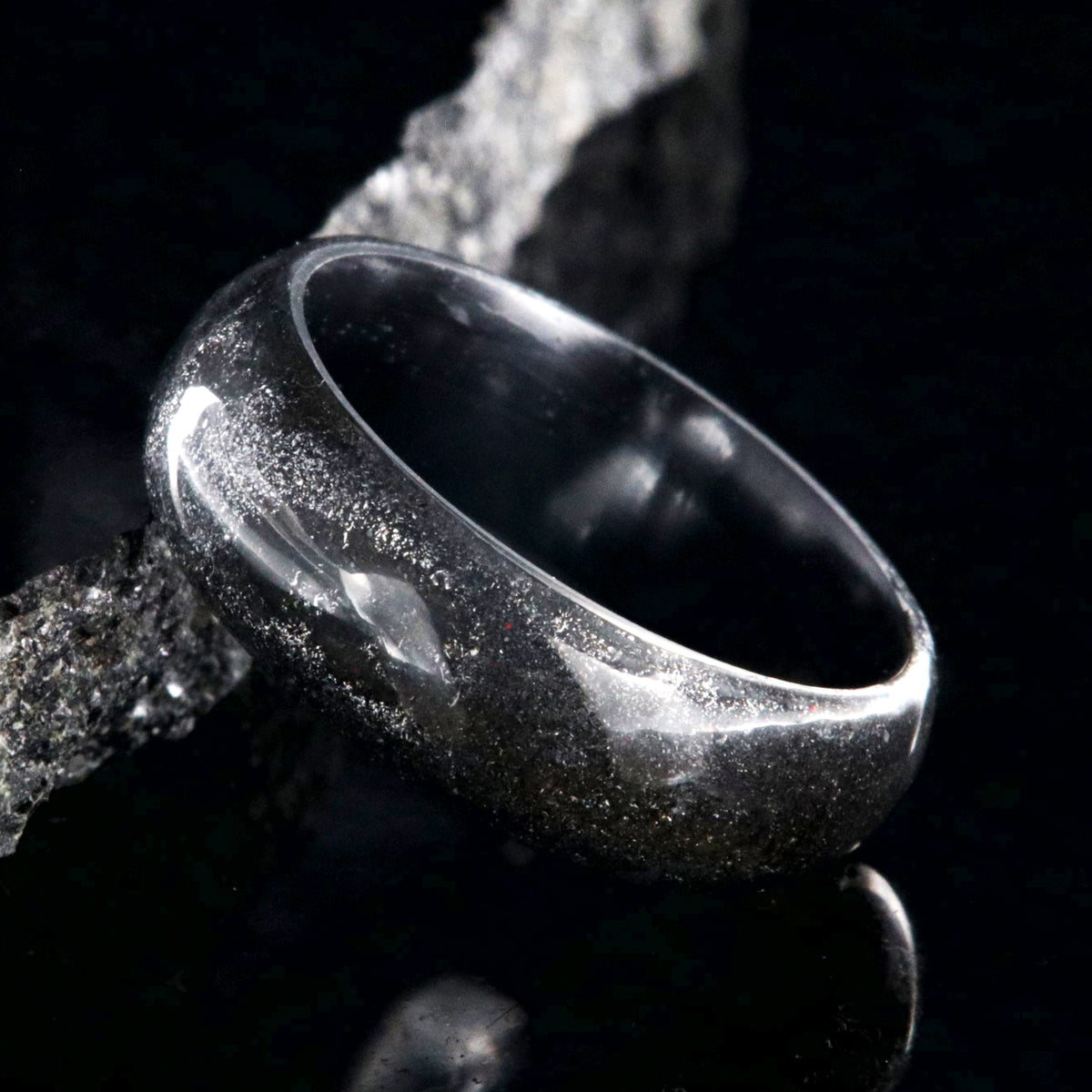 8mm Gibeon Meteorite Stardust Wedding Band with Black Zirconium Sleeve