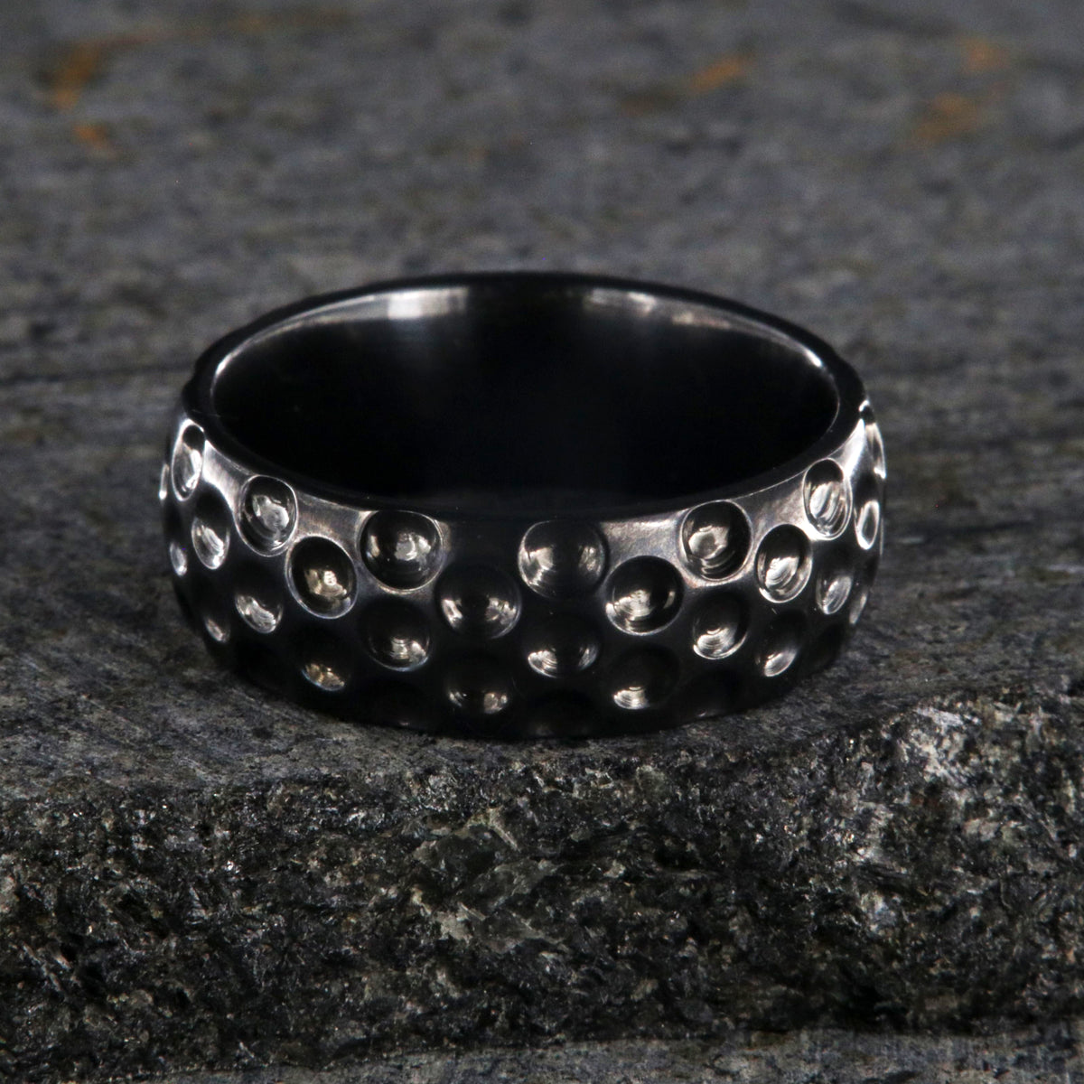 8mm wide black zirconium golf ball ring