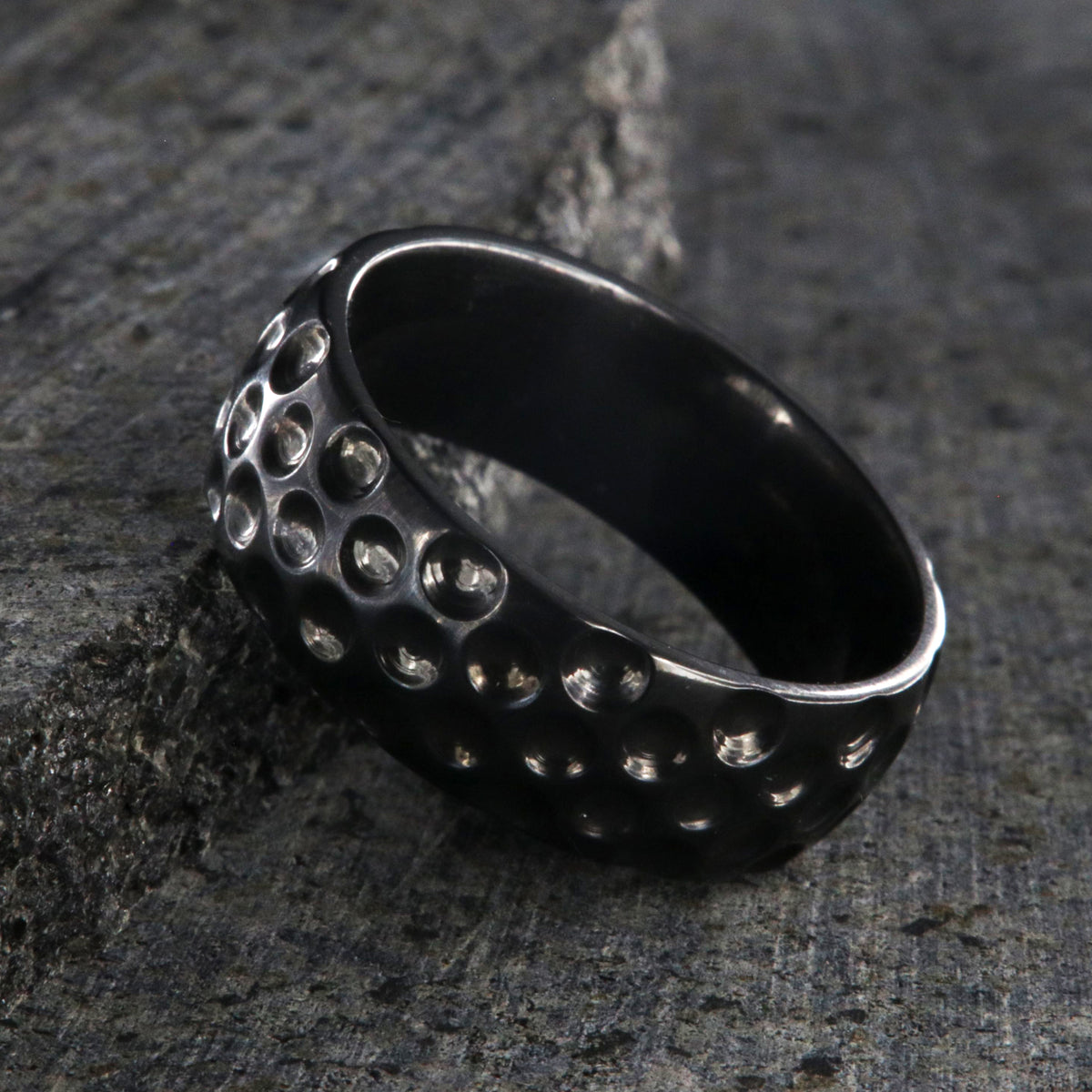 8mm wide black zirconium golf ball ring