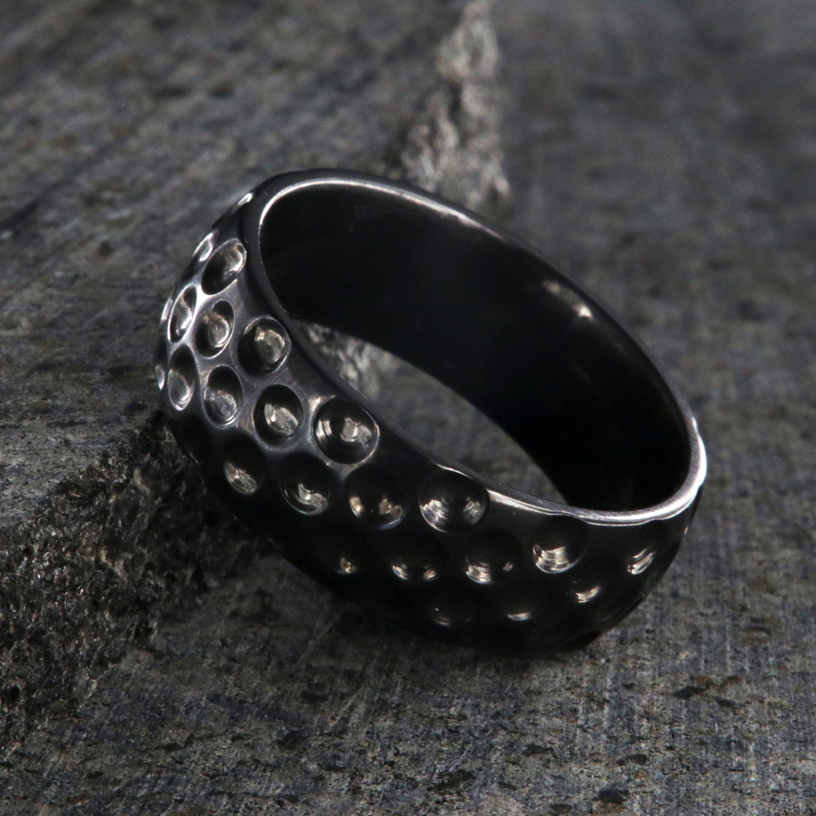 8mm wide black zirconium golf ball ring