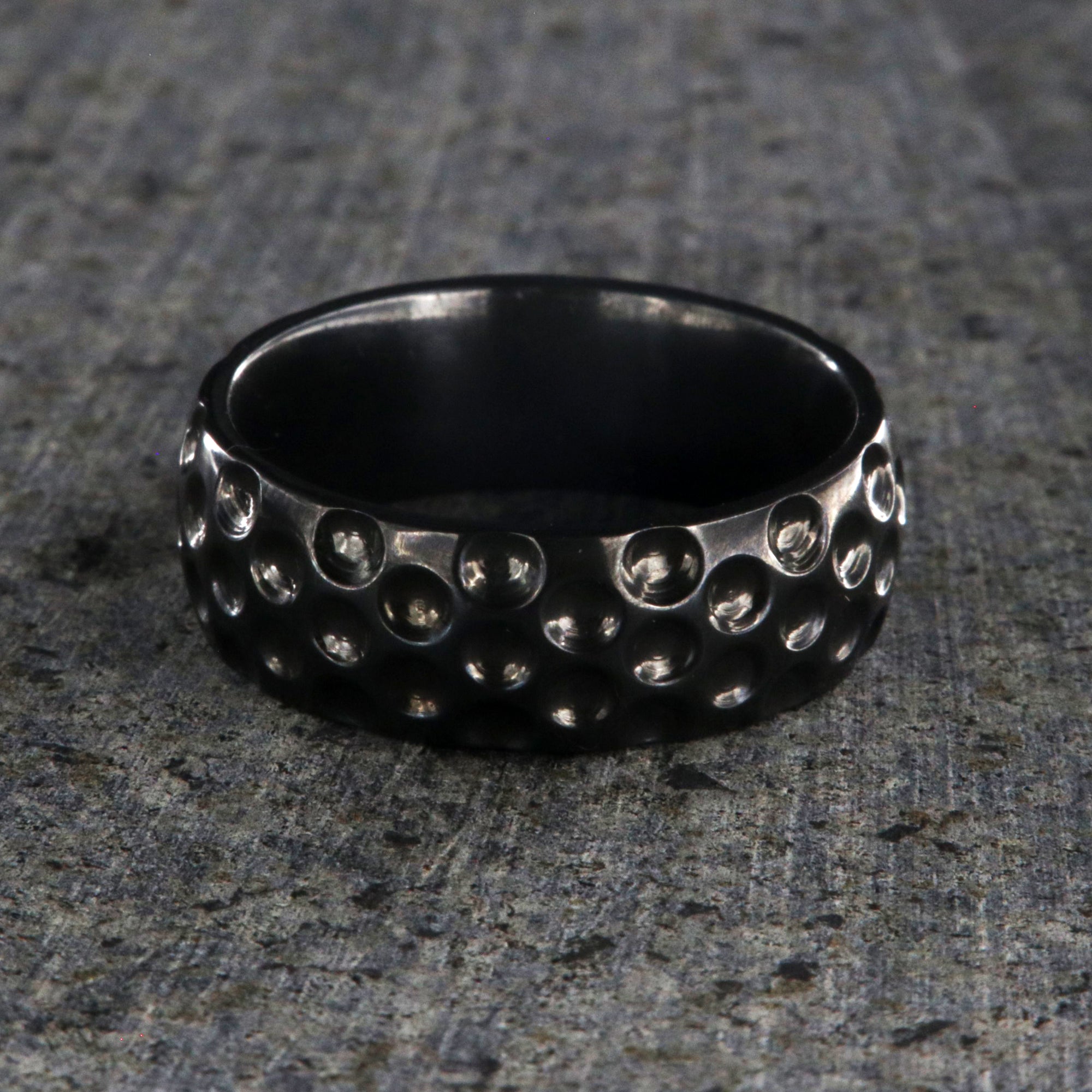 8mm wide black zirconium golf ball ring