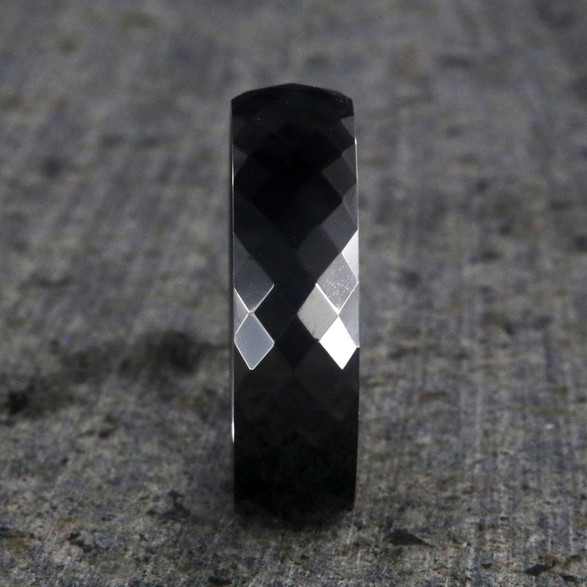 6mm wide black ceramic ring with a diamond texture and polished finish