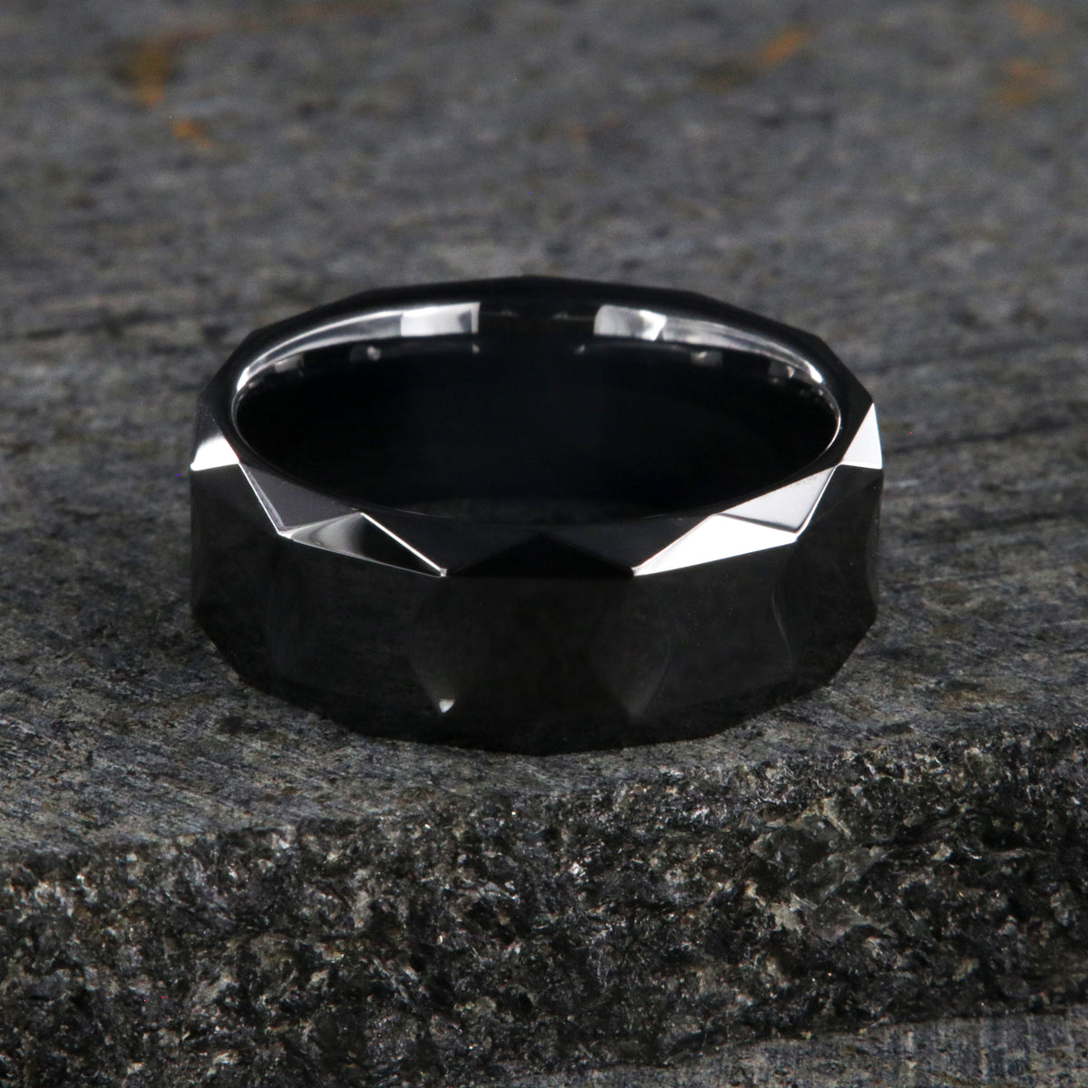 8mm wide black ceramic ring with diamond texture