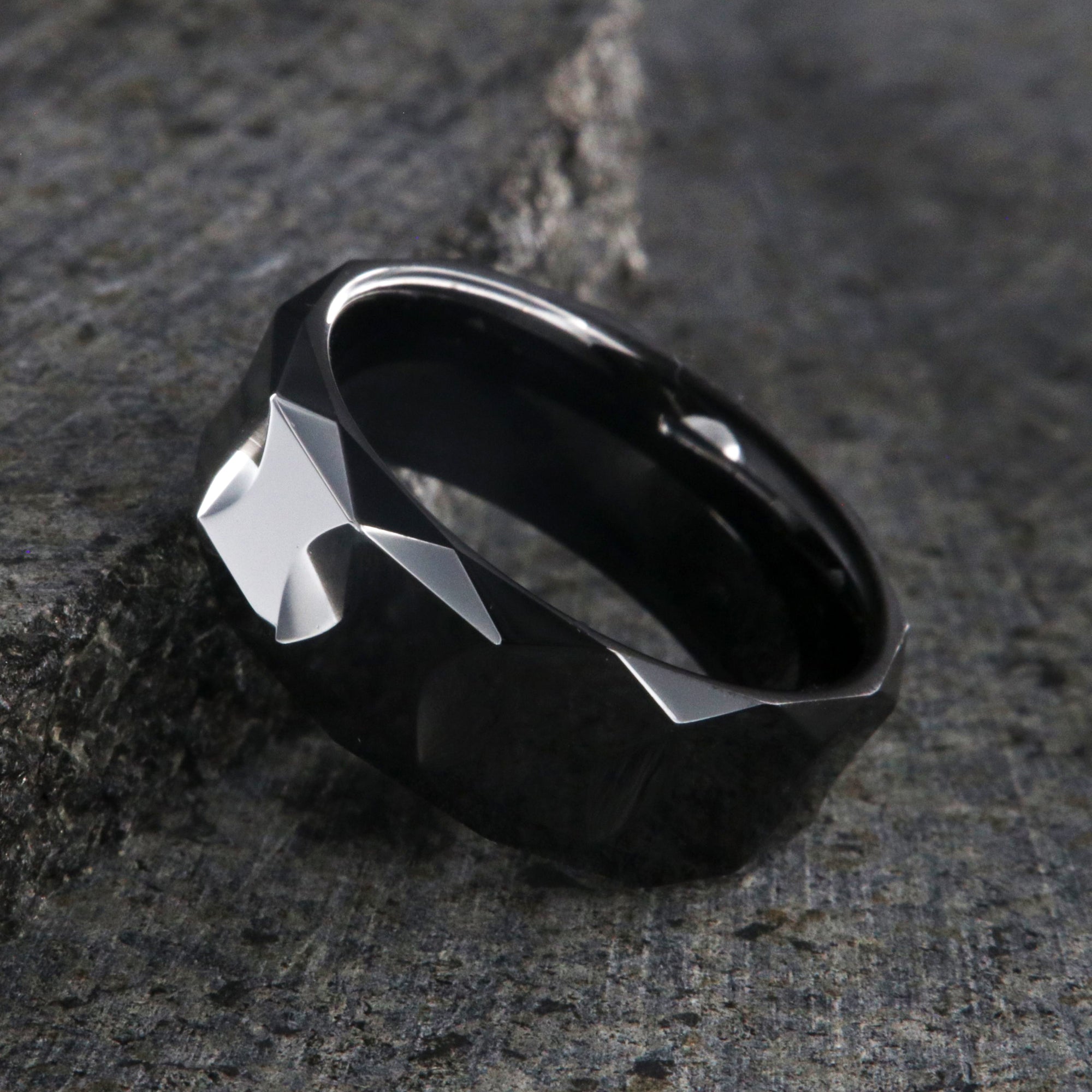 8mm wide black ceramic ring with diamond texture