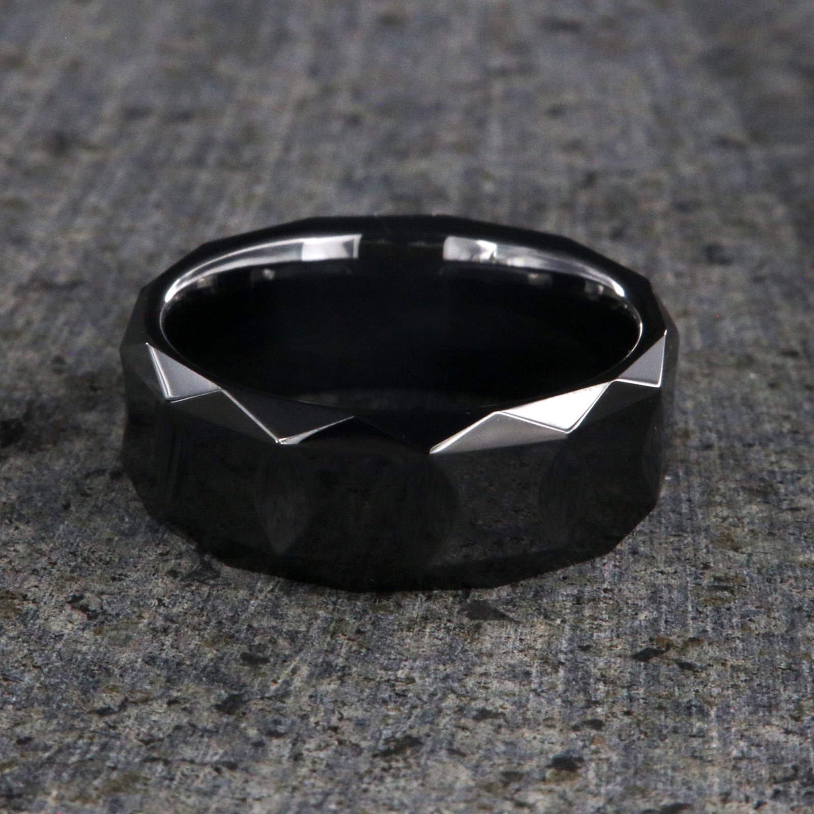 8mm wide black ceramic ring with diamond texture