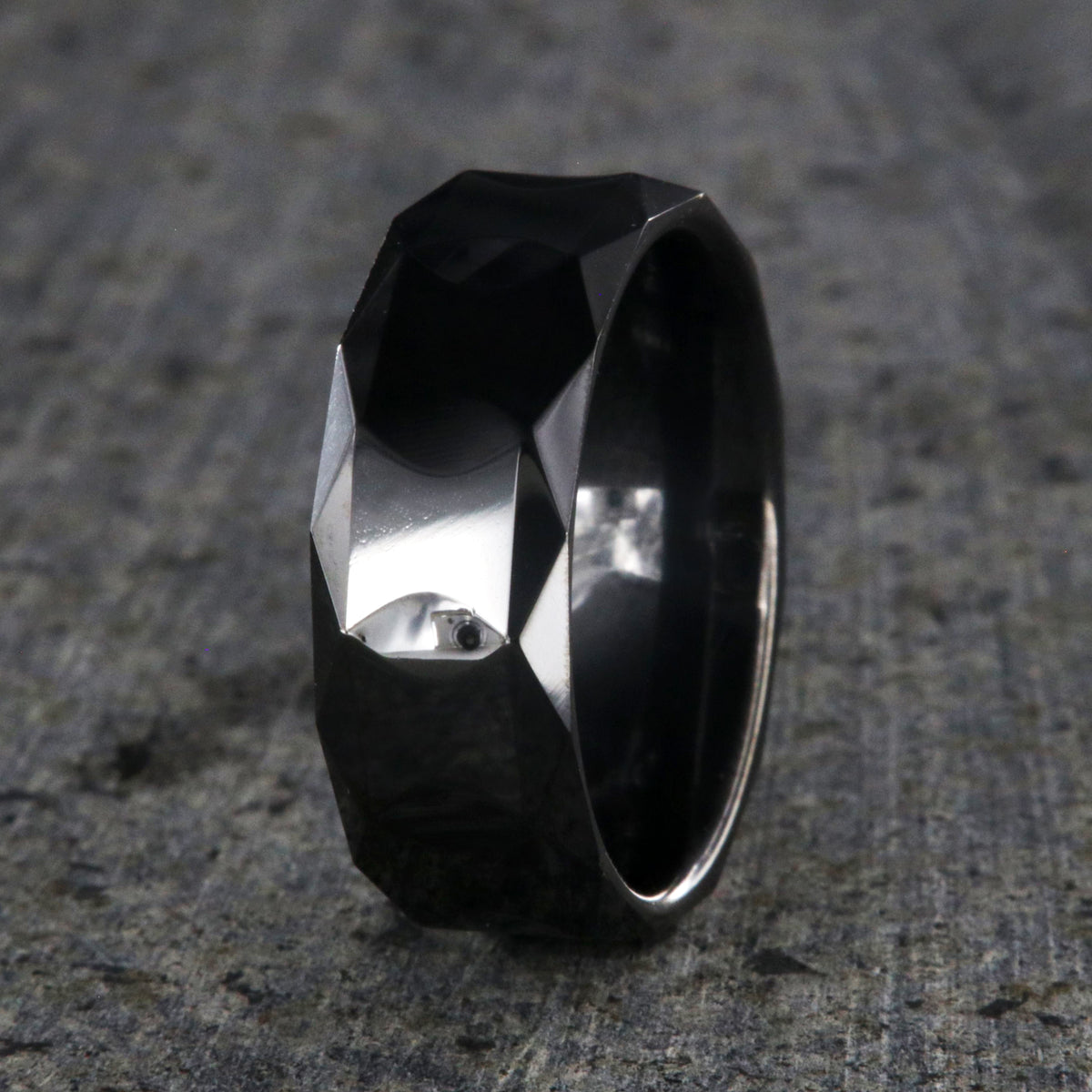 8mm wide black ceramic ring with diamond texture