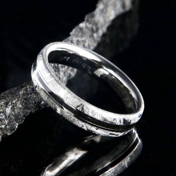 My wedding ring came! Meteorite and Dinosaur bone. : r/pics