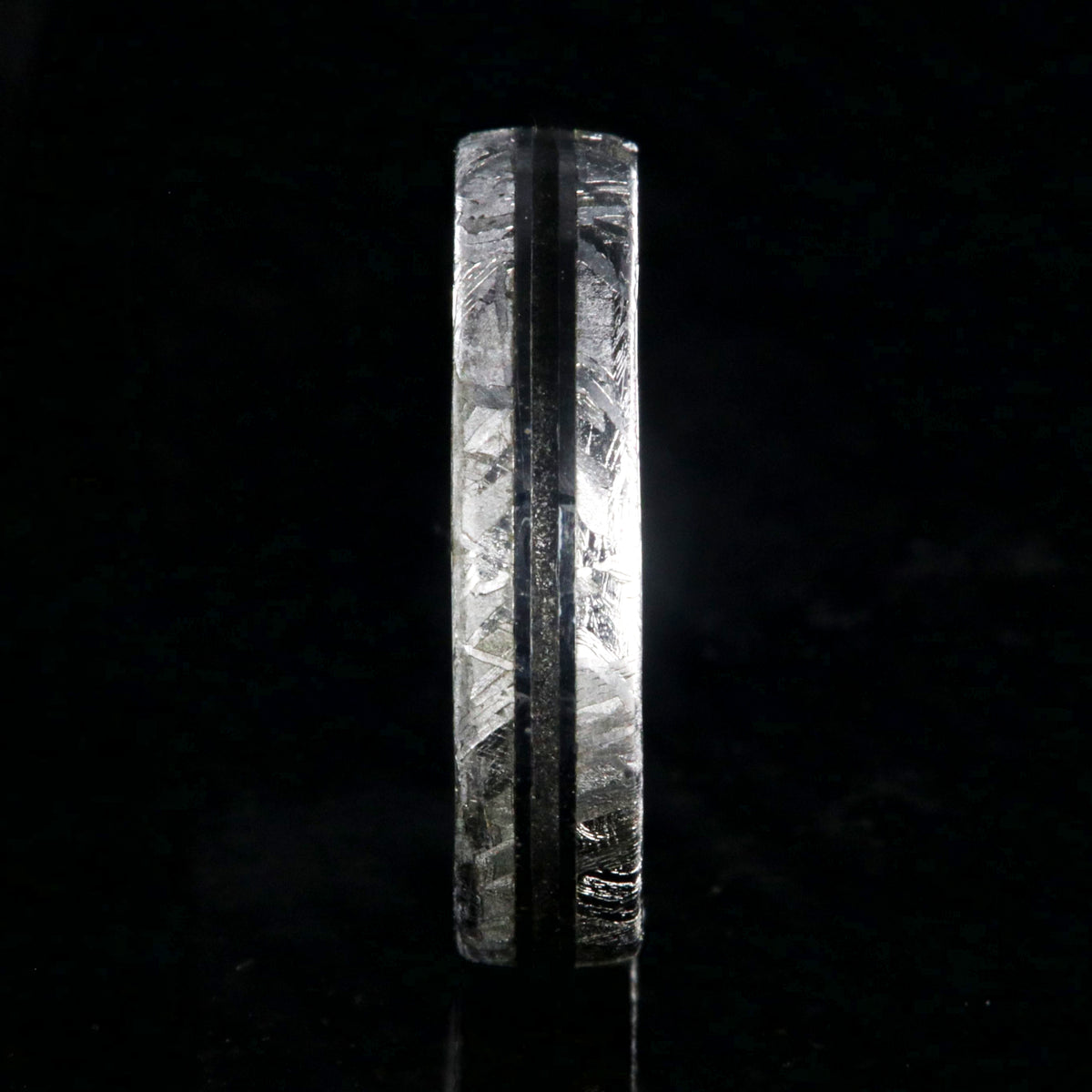 5mm wide Gibeon women&#39;s meteorite wedding band with a center stardust inlay