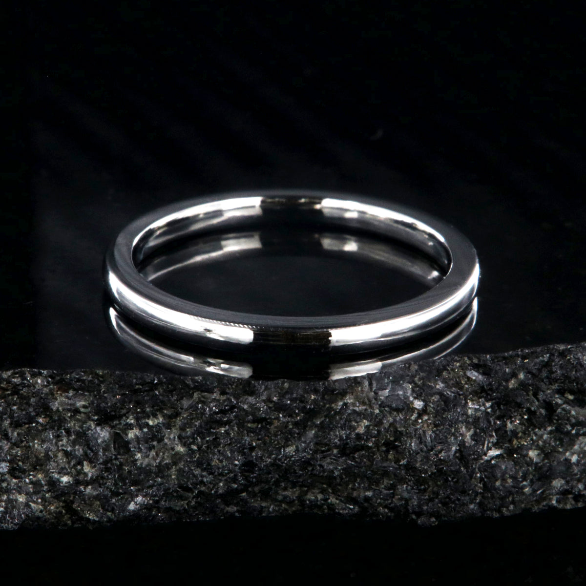 2mm wide cobalt wedding band with a polish finish and rounded profile