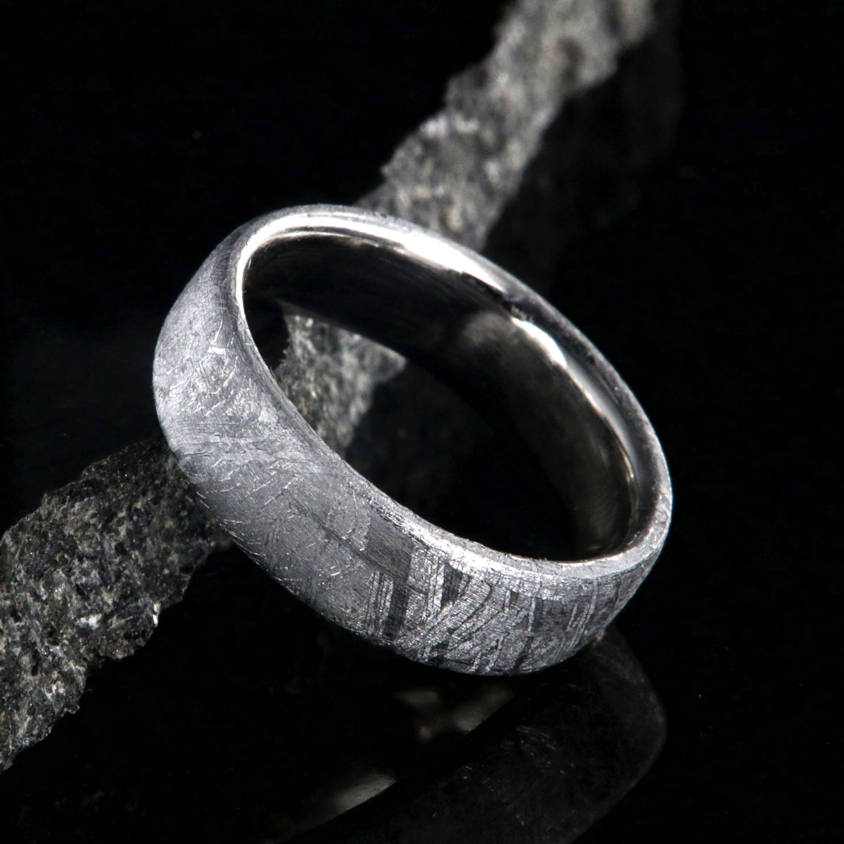 7mm wide meteorite wedding band with cobalt sleeve