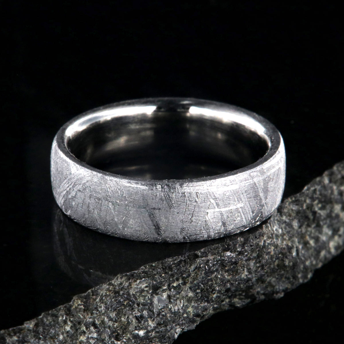 7mm wide meteorite wedding band with cobalt sleeve