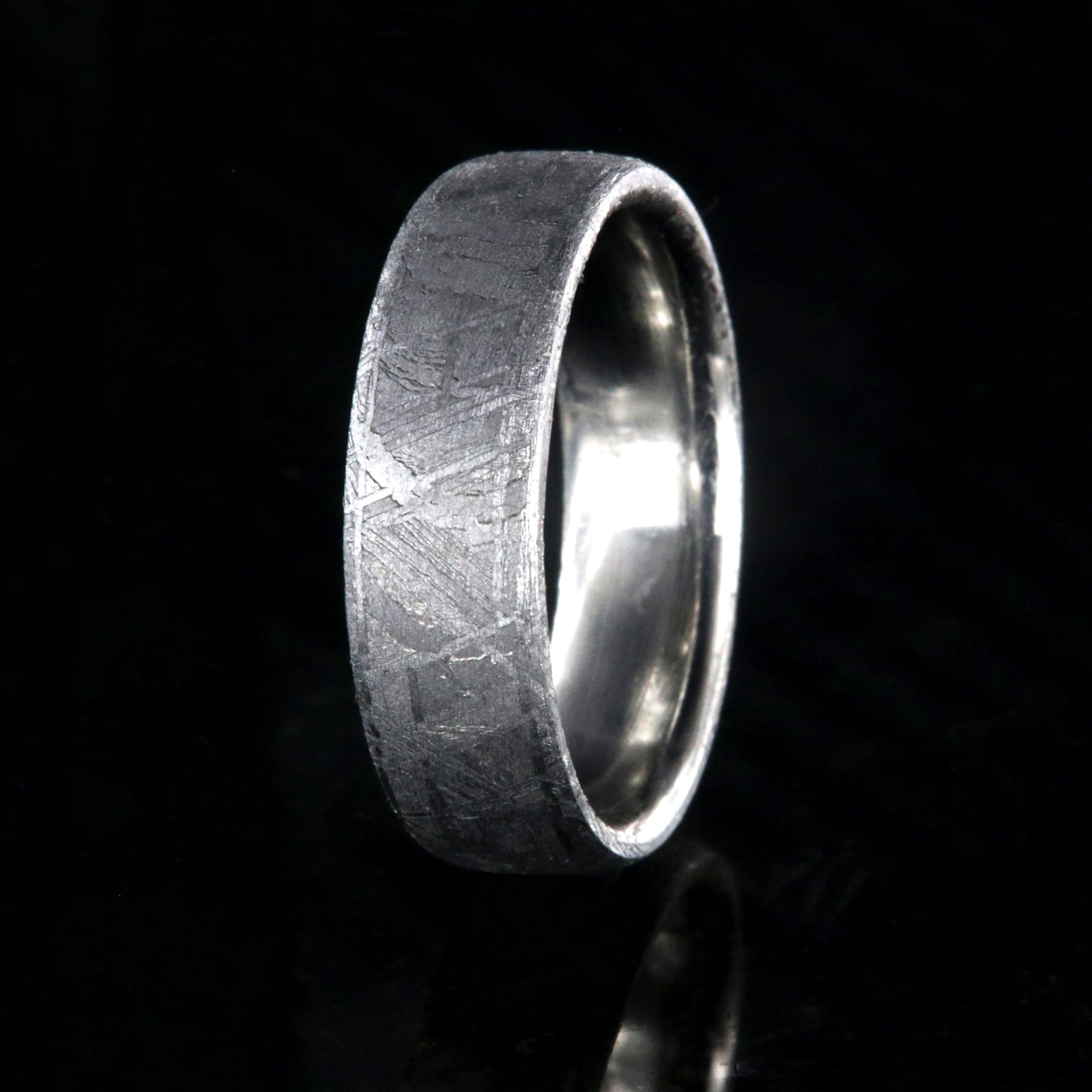7mm wide meteorite wedding band with cobalt sleeve