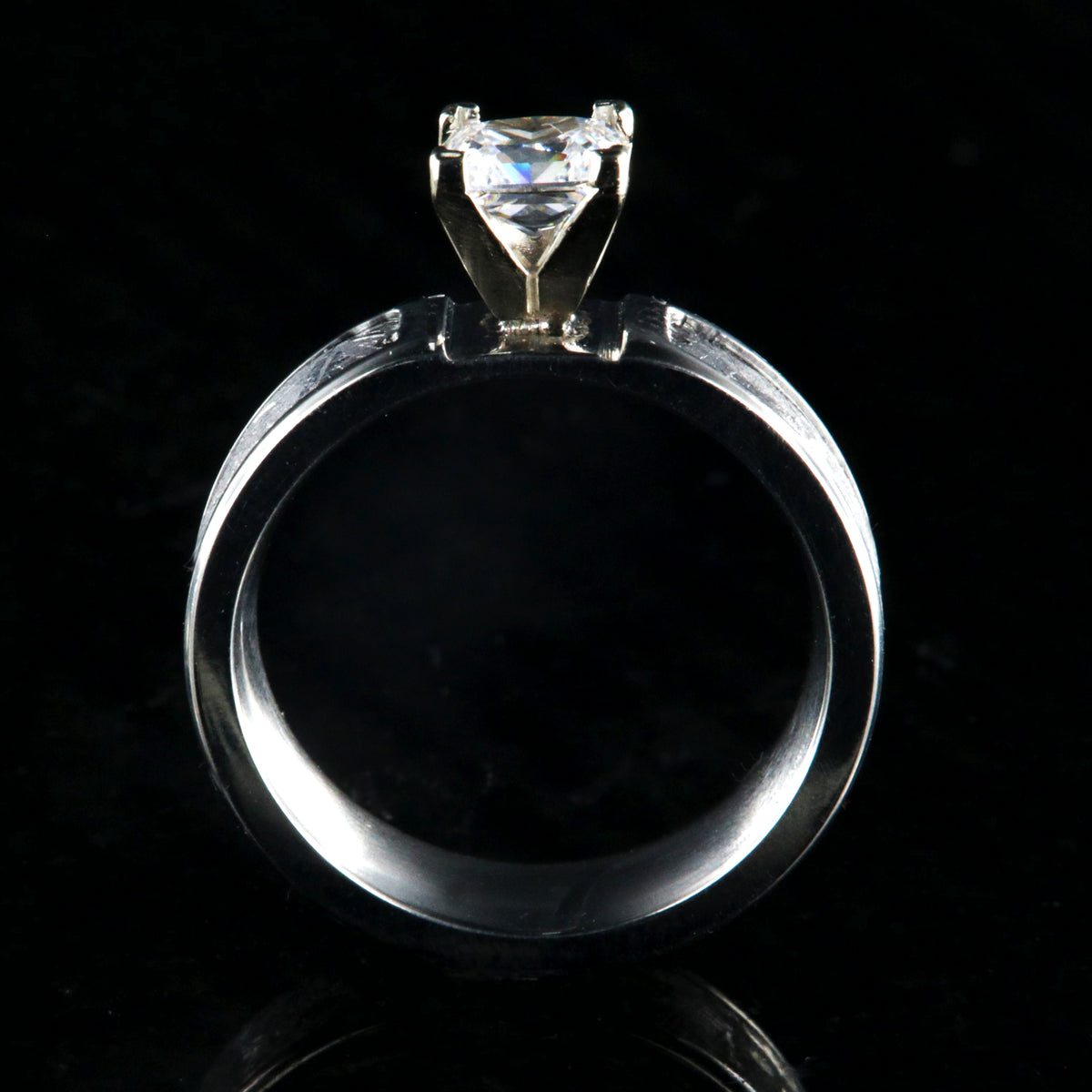 6mm wide women&#39;s meteorite engagement ring with 1 carat princess cut stone