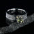 6mm wide women's meteorite engagement ring with green moldavite stone