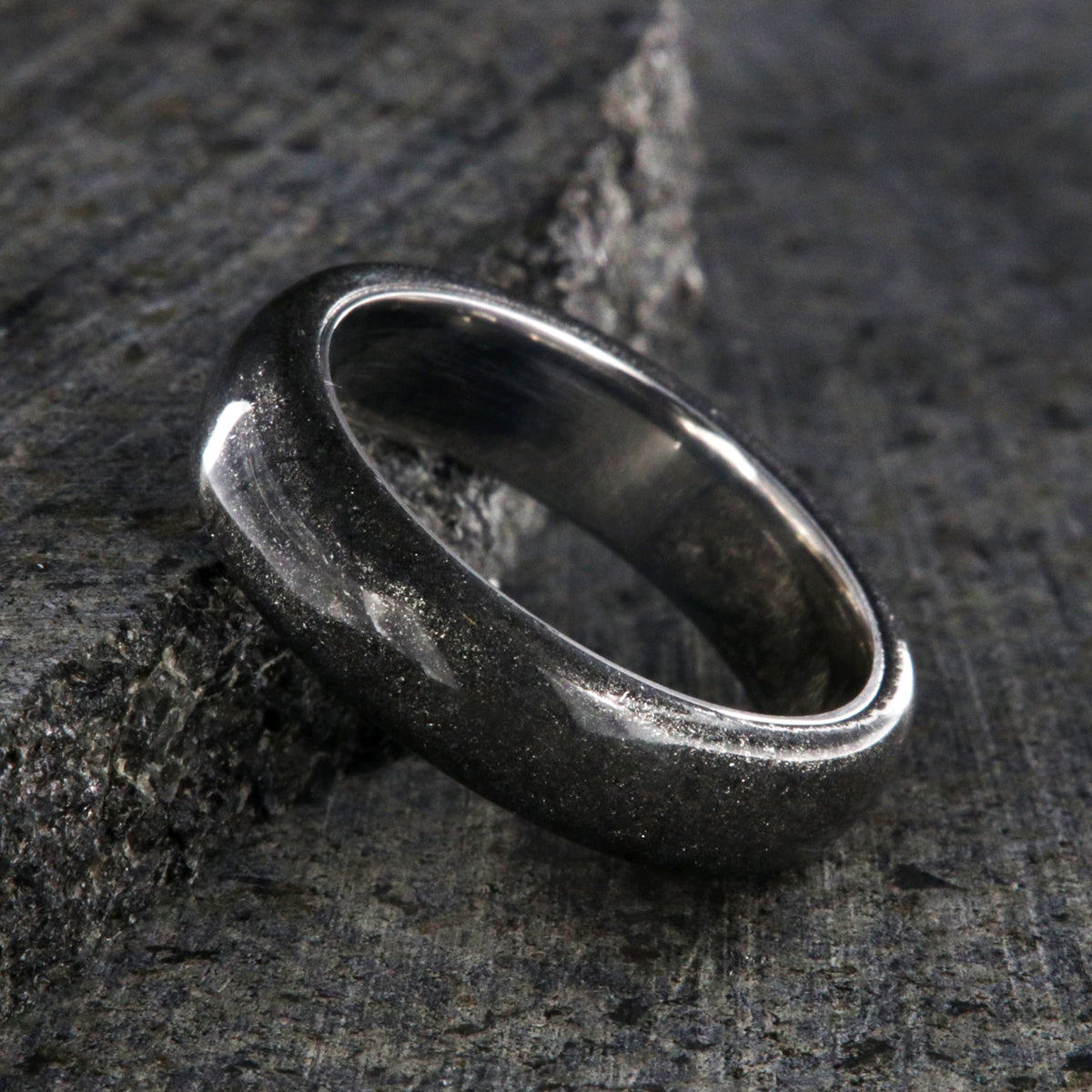 6mm wide stardust ring with rounded profile and cobalt sleeve