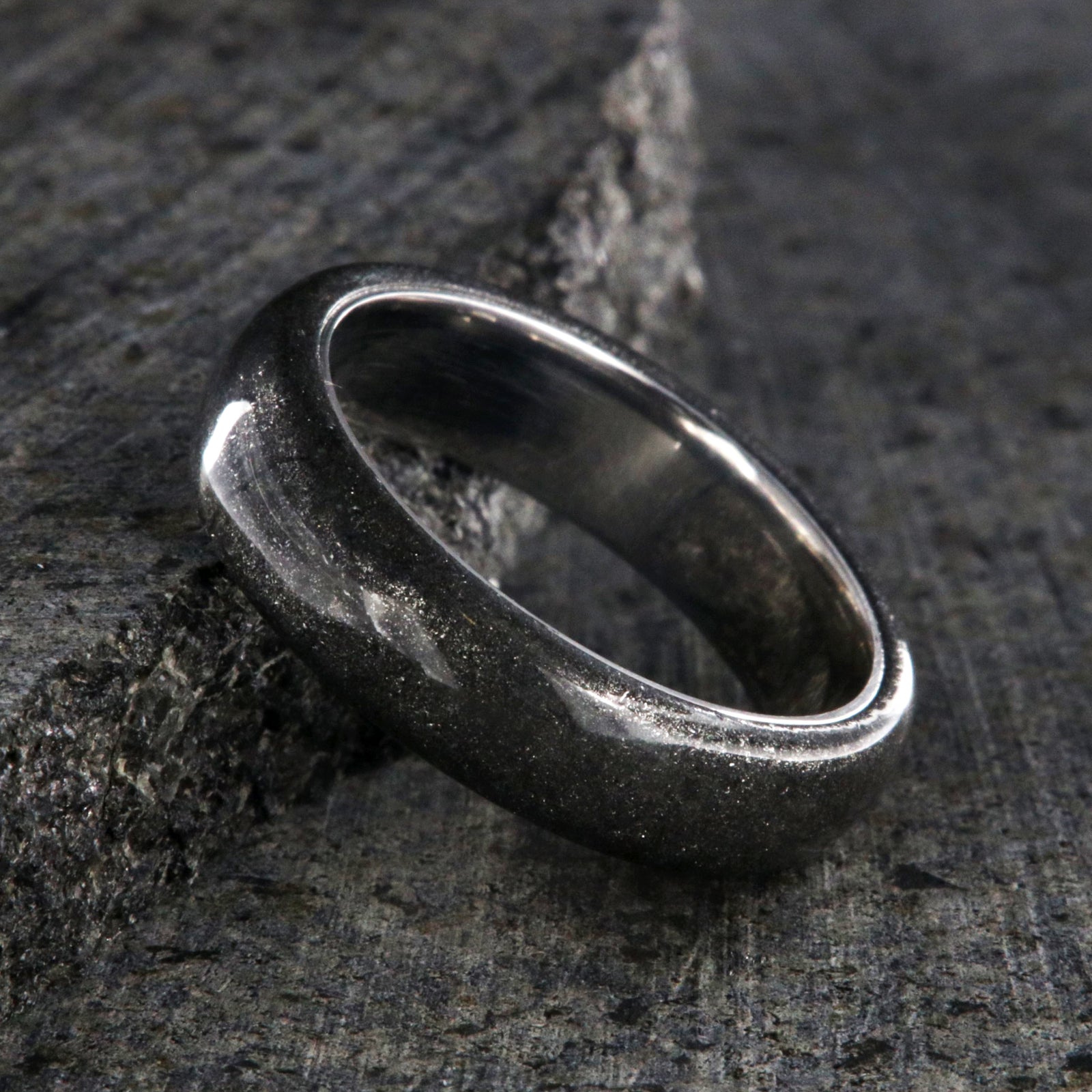 6mm wide stardust ring with rounded profile and cobalt sleeve