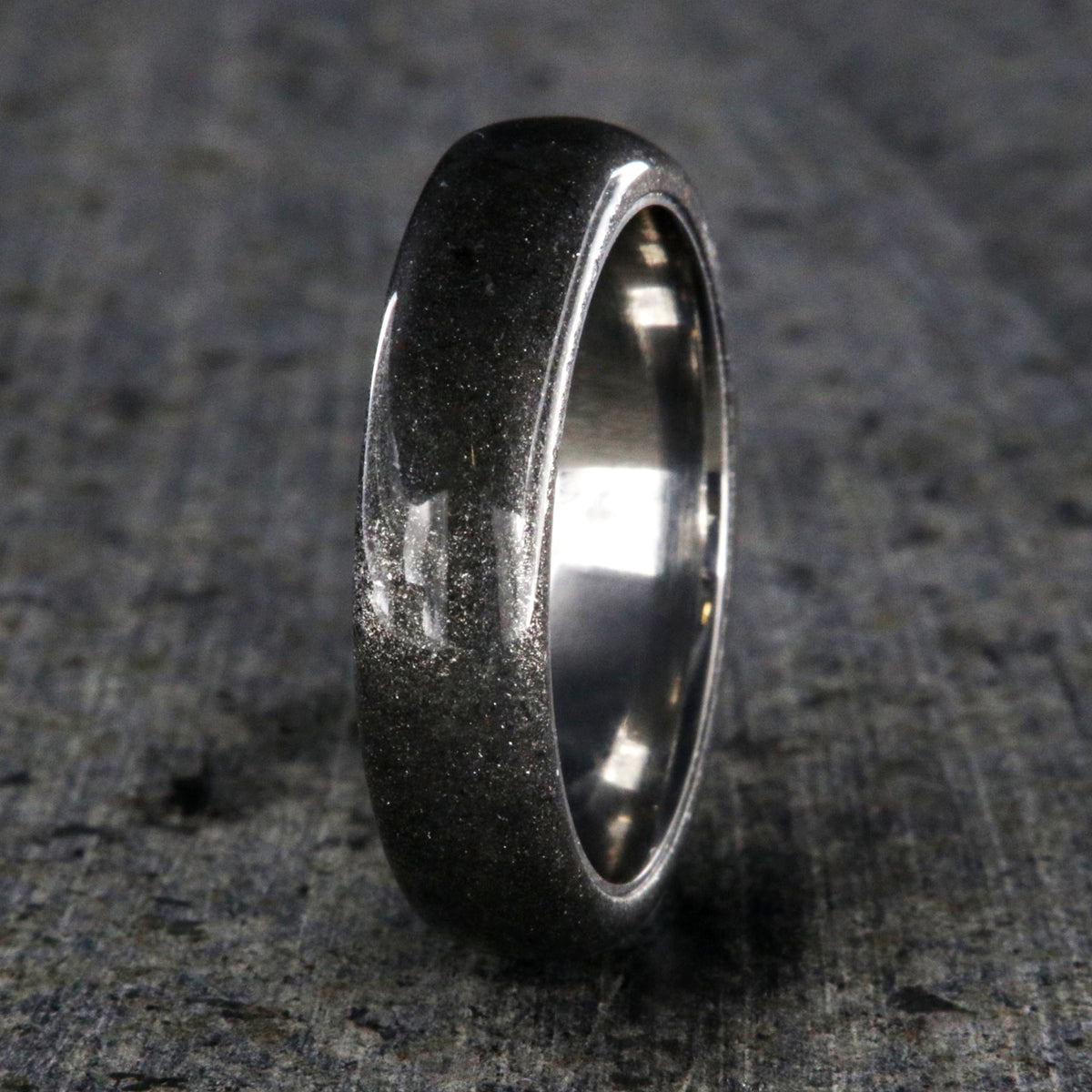 6mm wide stardust ring with rounded profile and cobalt sleeve