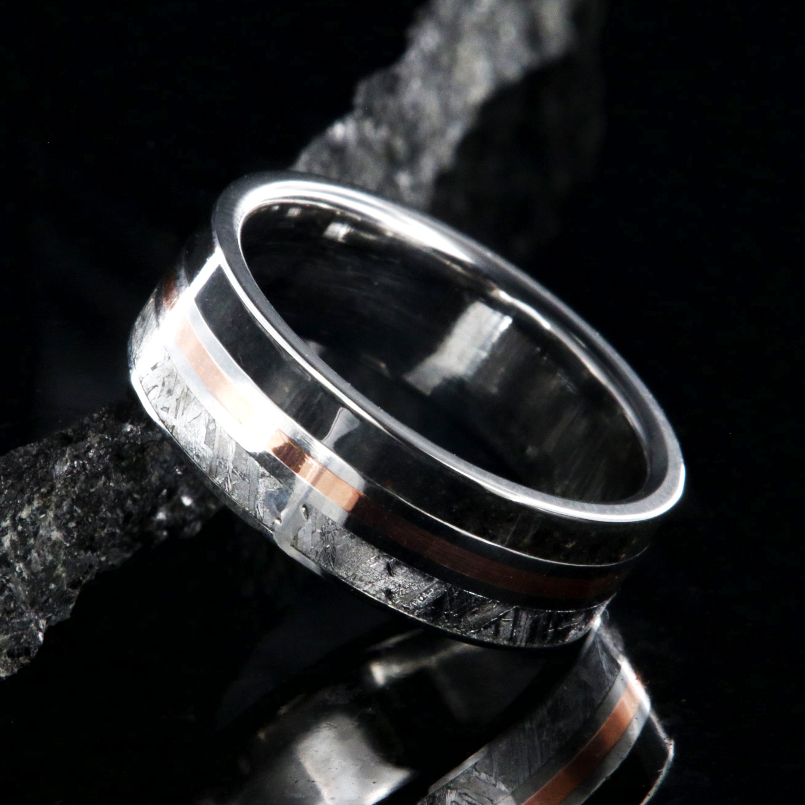 Custom Wedding Ring, Gibeon Meteorite, Copper