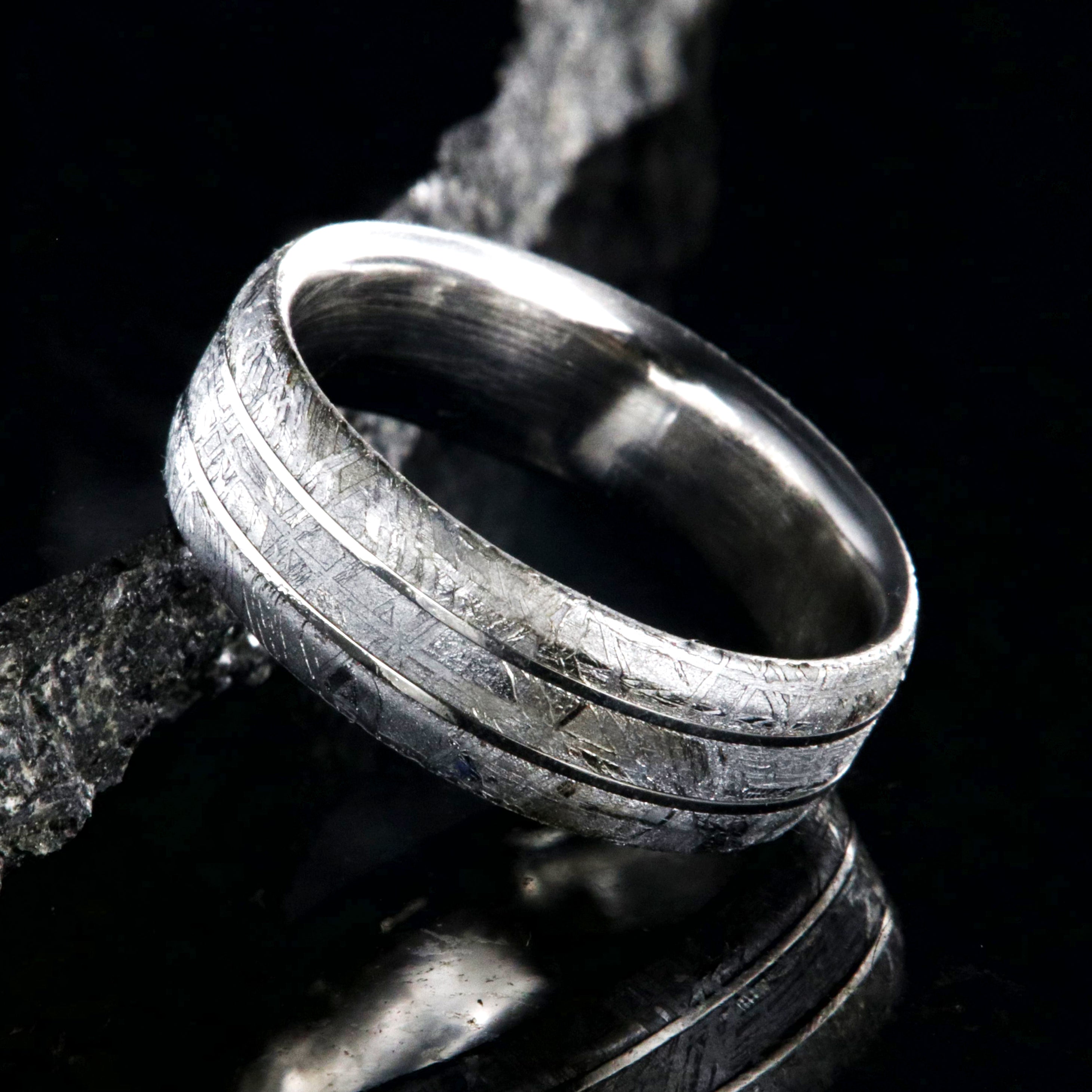Meteorite Rings, Couple Rings, Gold Wedding Bands, Meteorite Wedding Bands,  Matching Rings, Couple Jewelry