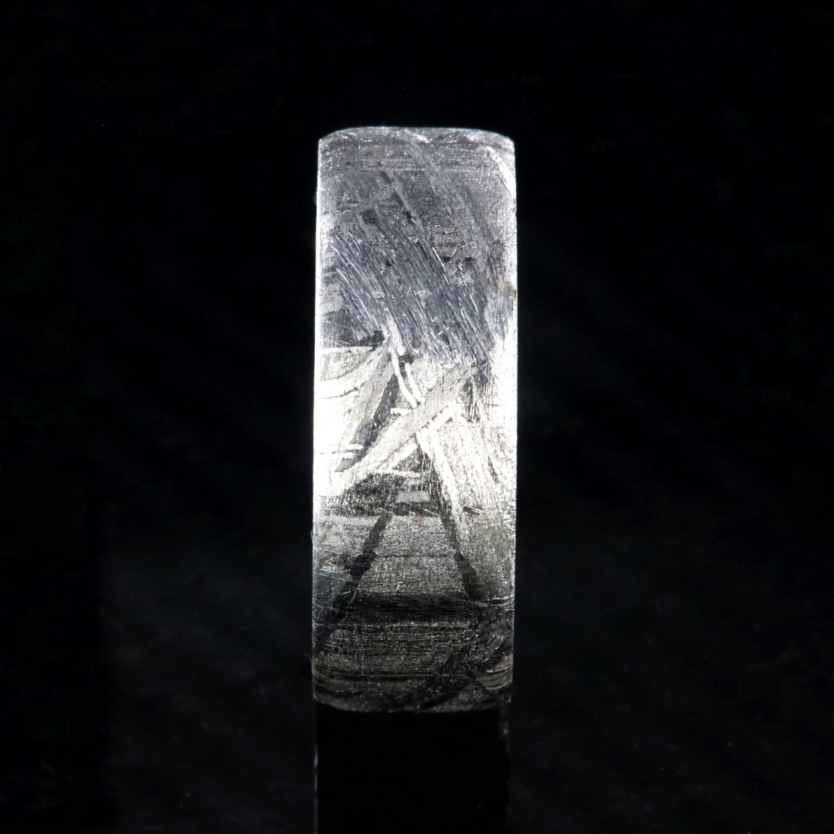 8mm wide men&#39;s cobalt wedding ring with Gibeon meteorite and flat profile