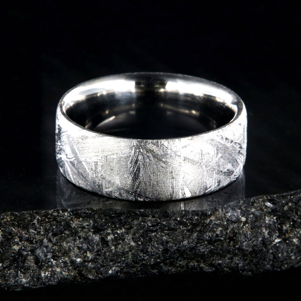 8mm wide men&#39;s cobalt wedding ring with Gibeon meteorite and flat profile