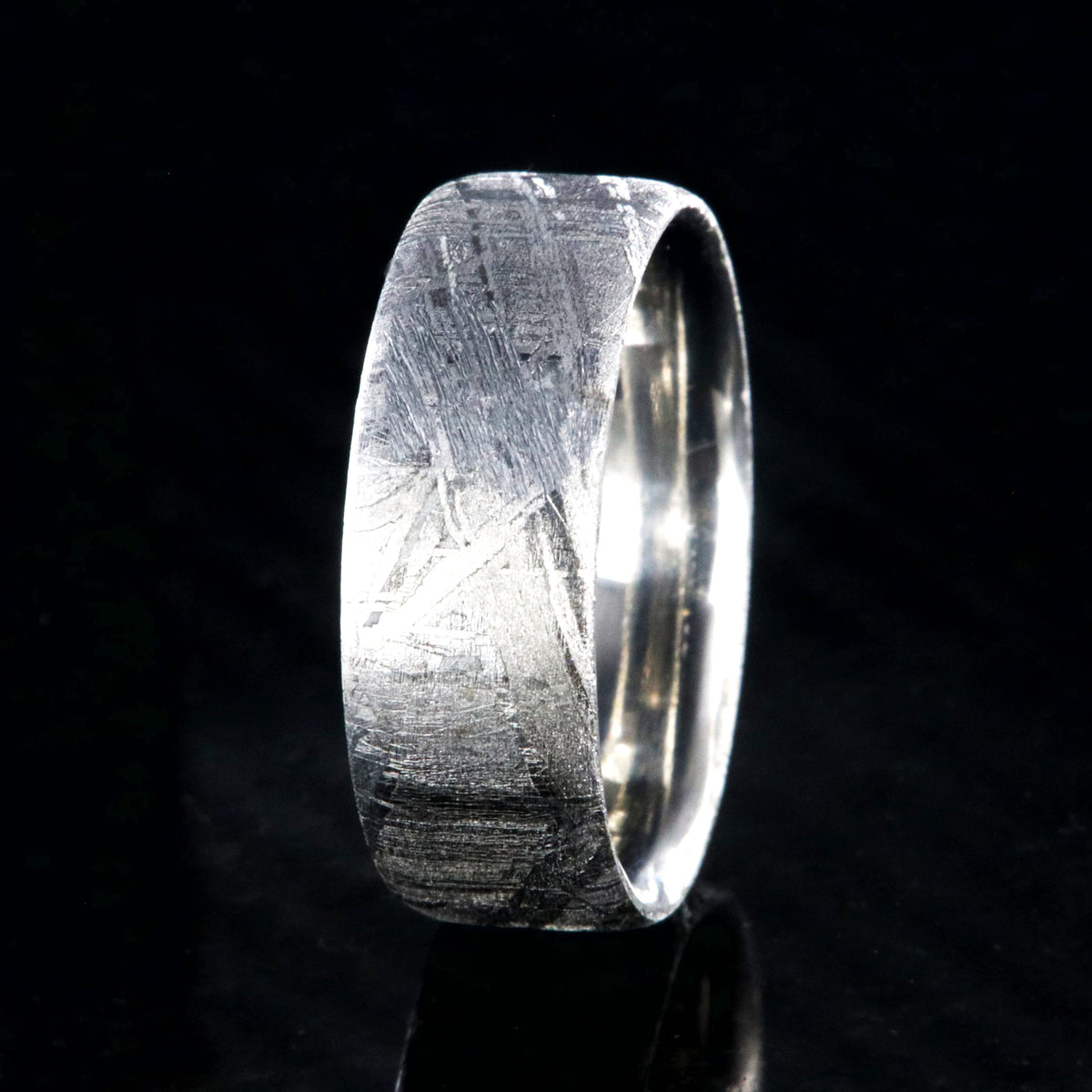 8mm wide men&#39;s cobalt wedding ring with Gibeon meteorite and flat profile