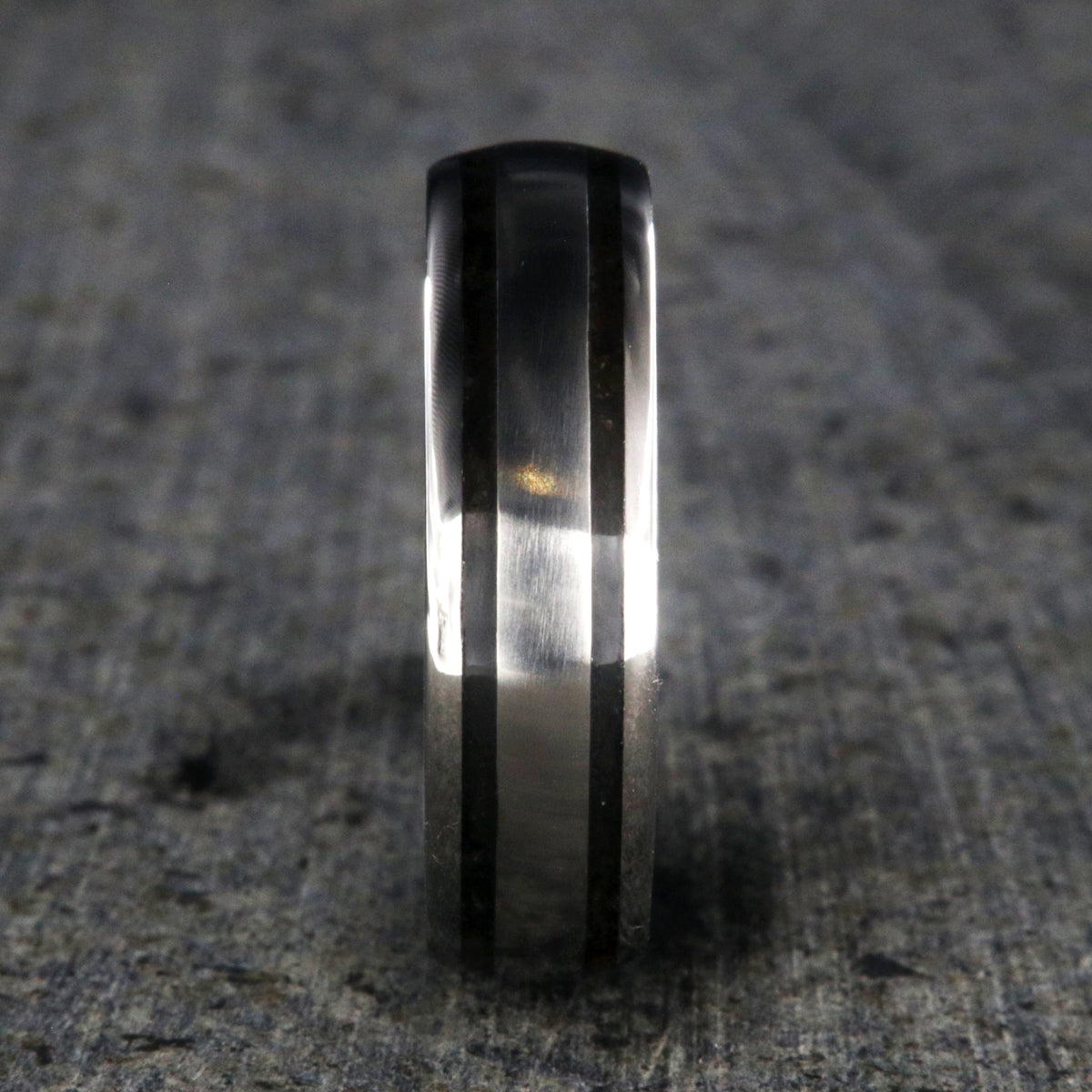 8mm wide cobalt ring with dual edged stardust inlays