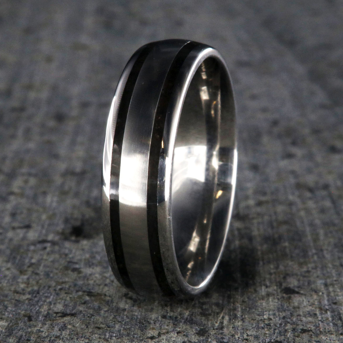 8mm wide cobalt ring with dual edged stardust inlays