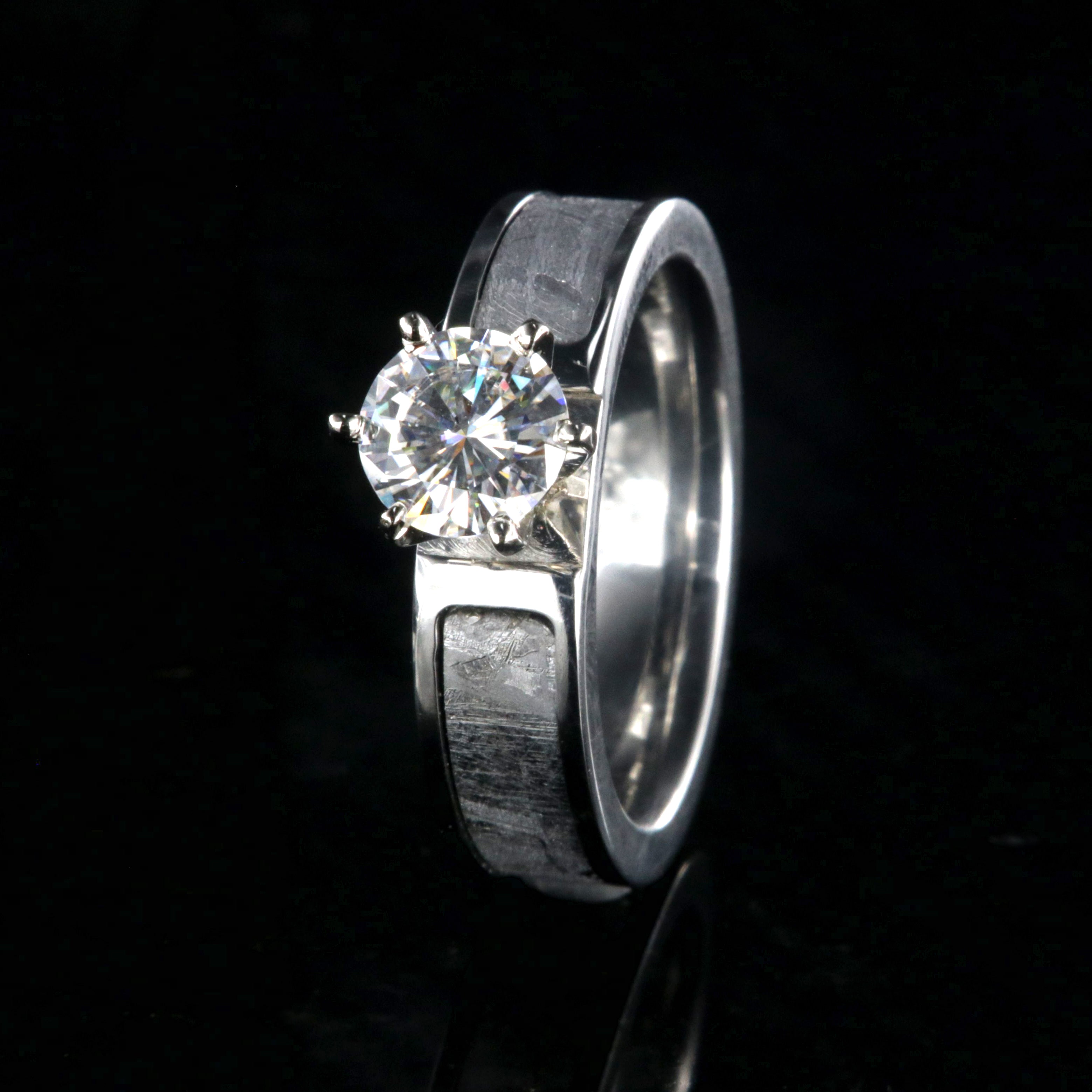 Tension Set Diamond Engagement Ring with Meteorite